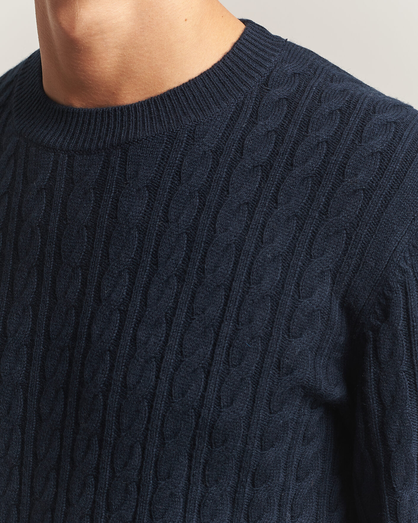 Hombres | Jerséis y prendas de punto | BOSS BLACK | Furlan Wool/Cashmere Cable Crew Neck Dark Blue