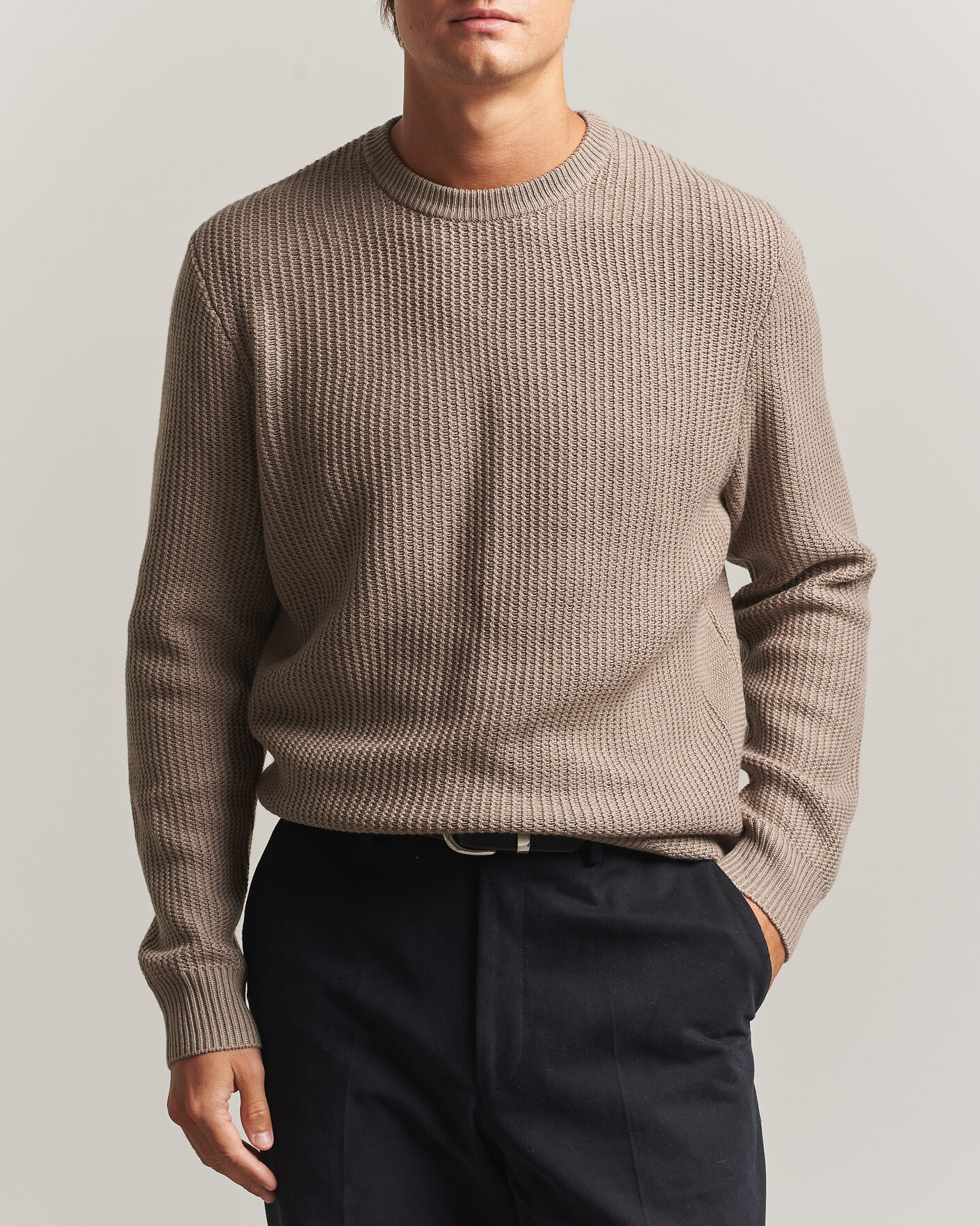 Hombres | Jerséis y prendas de punto | BOSS BLACK | Fiocchetto Wool/Cashmere Crew Neck Open Brown