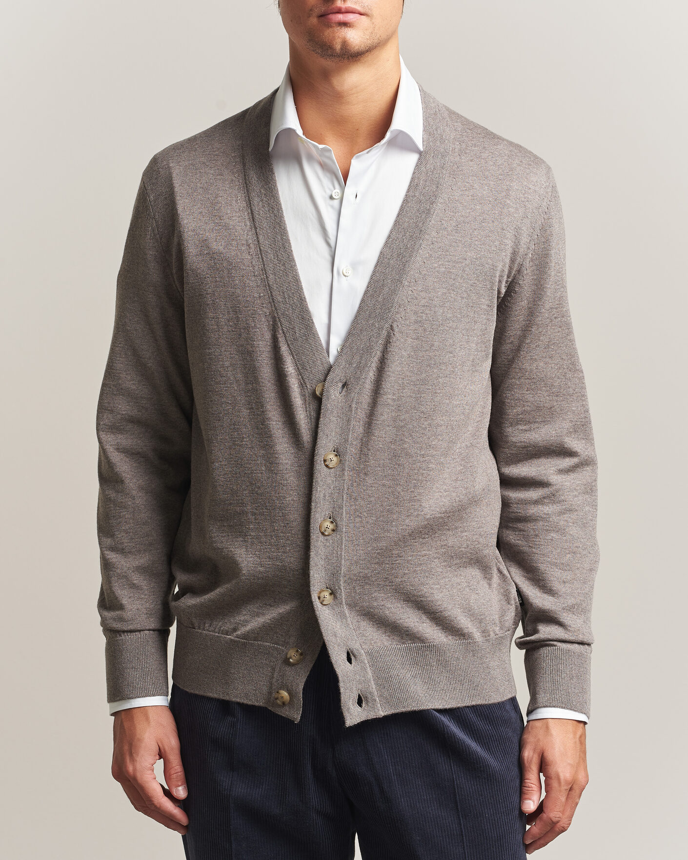Hombres | Jerséis y prendas de punto | BOSS BLACK | Mardon Wool Cardigan Open Brown