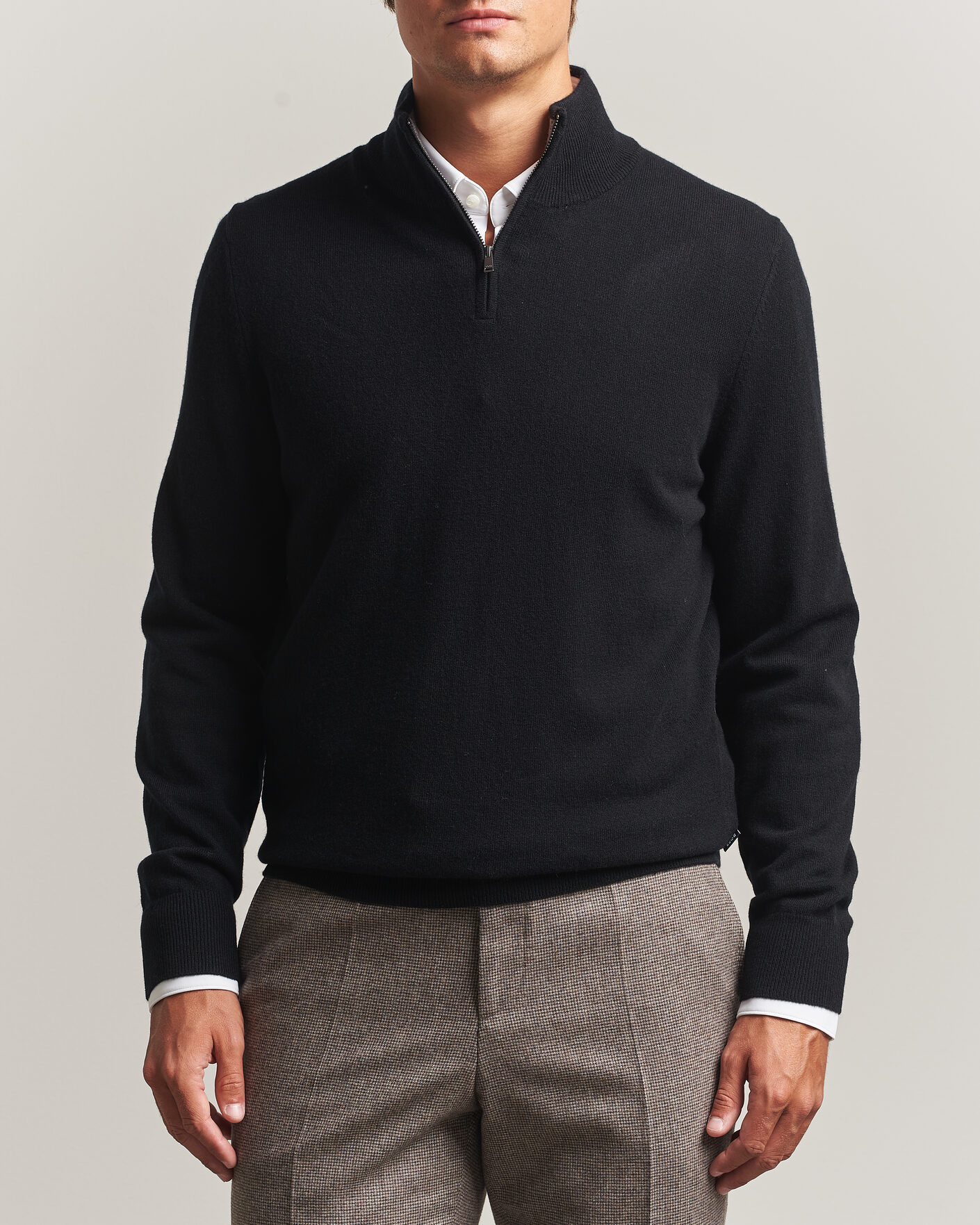 Hombres | Jerséis y prendas de punto | BOSS BLACK | Hemarlo Wool/Cashmere Half Zip Black