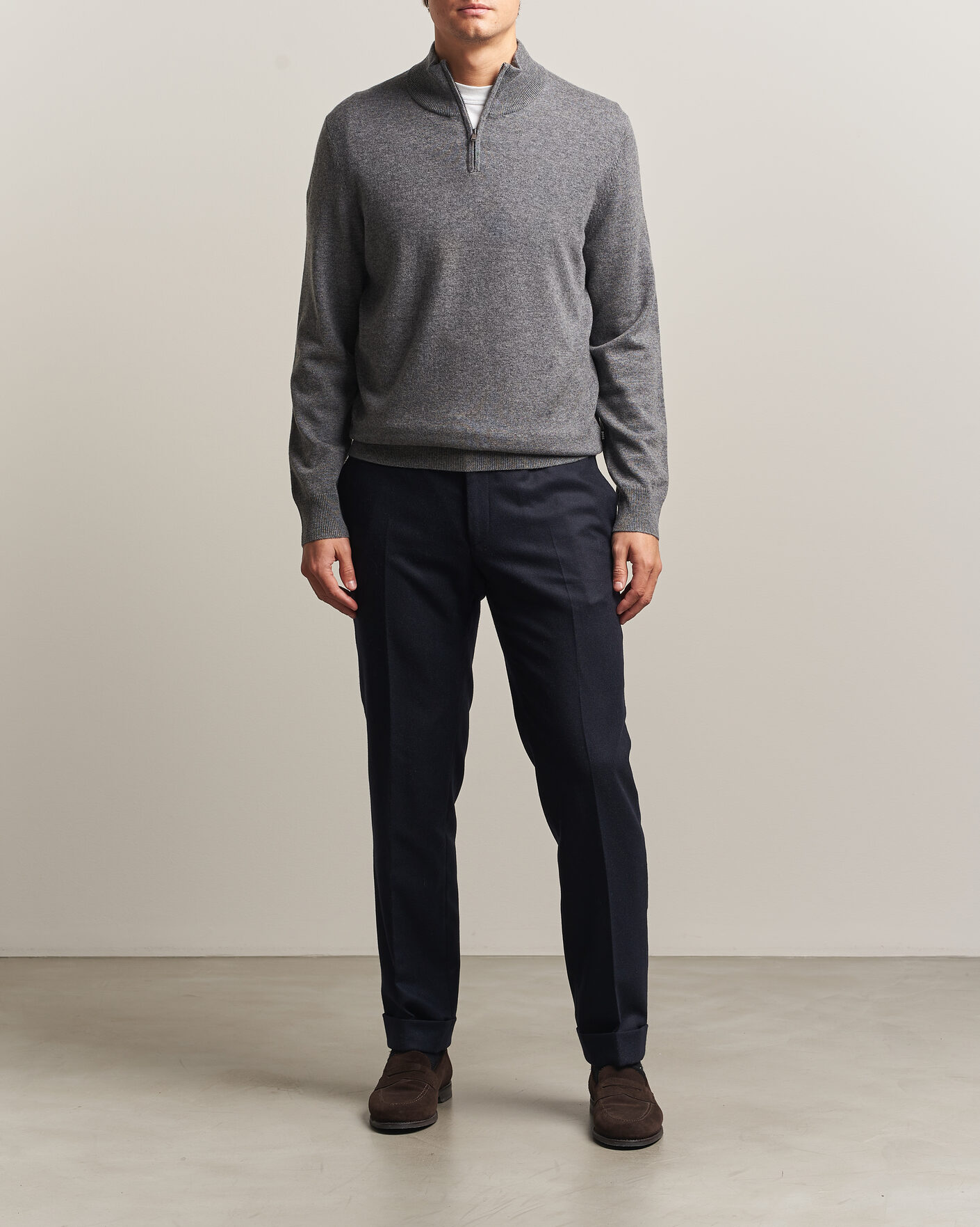 Hombres | Jerséis y prendas de punto | BOSS BLACK | Hemarlo Wool/Cashmere Half Zip Medium Grey