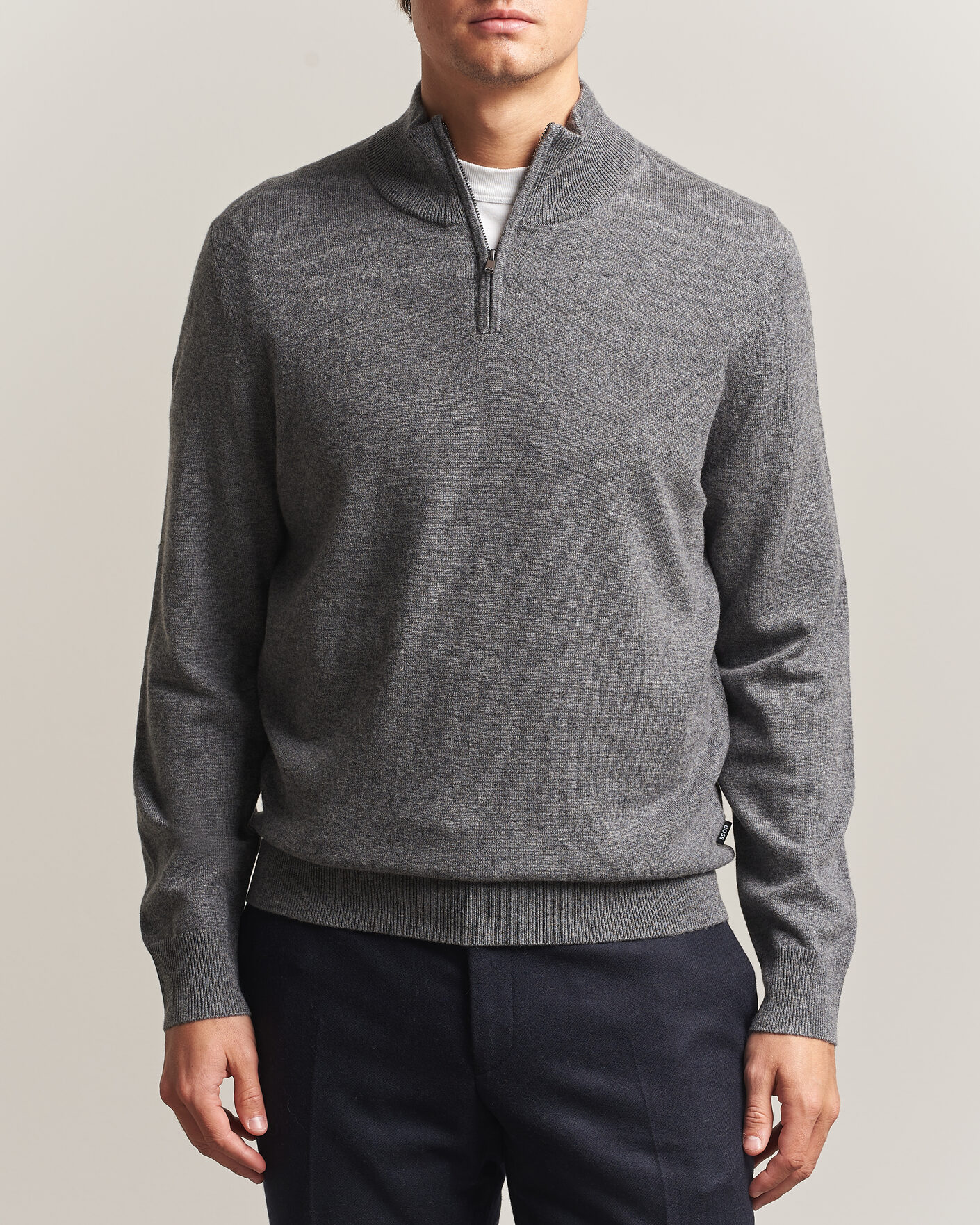 Hombres | Jerséis y prendas de punto | BOSS BLACK | Hemarlo Wool/Cashmere Half Zip Medium Grey
