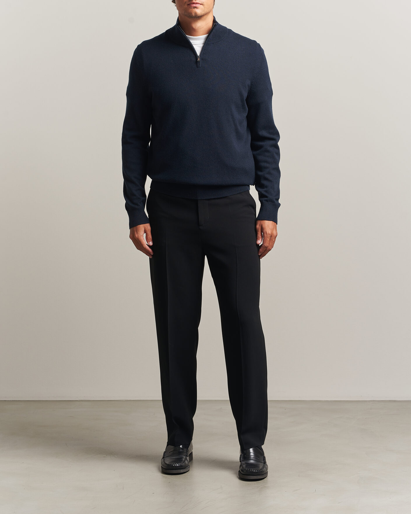 Hombres | Jerséis y prendas de punto | BOSS BLACK | Hemarlo Wool/Cashmere Half Zip Dark Blue