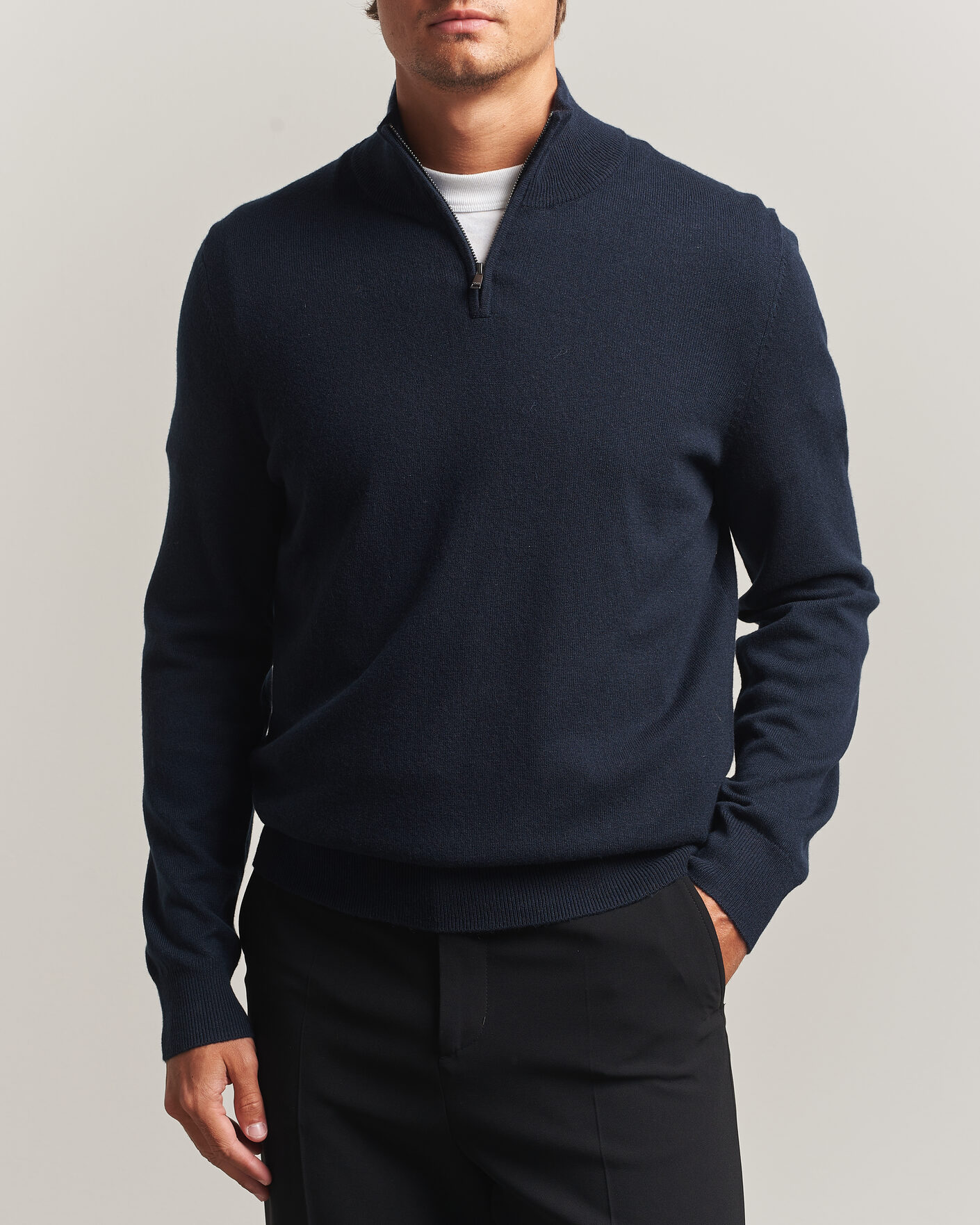 Hombres | Jerséis y prendas de punto | BOSS BLACK | Hemarlo Wool/Cashmere Half Zip Dark Blue