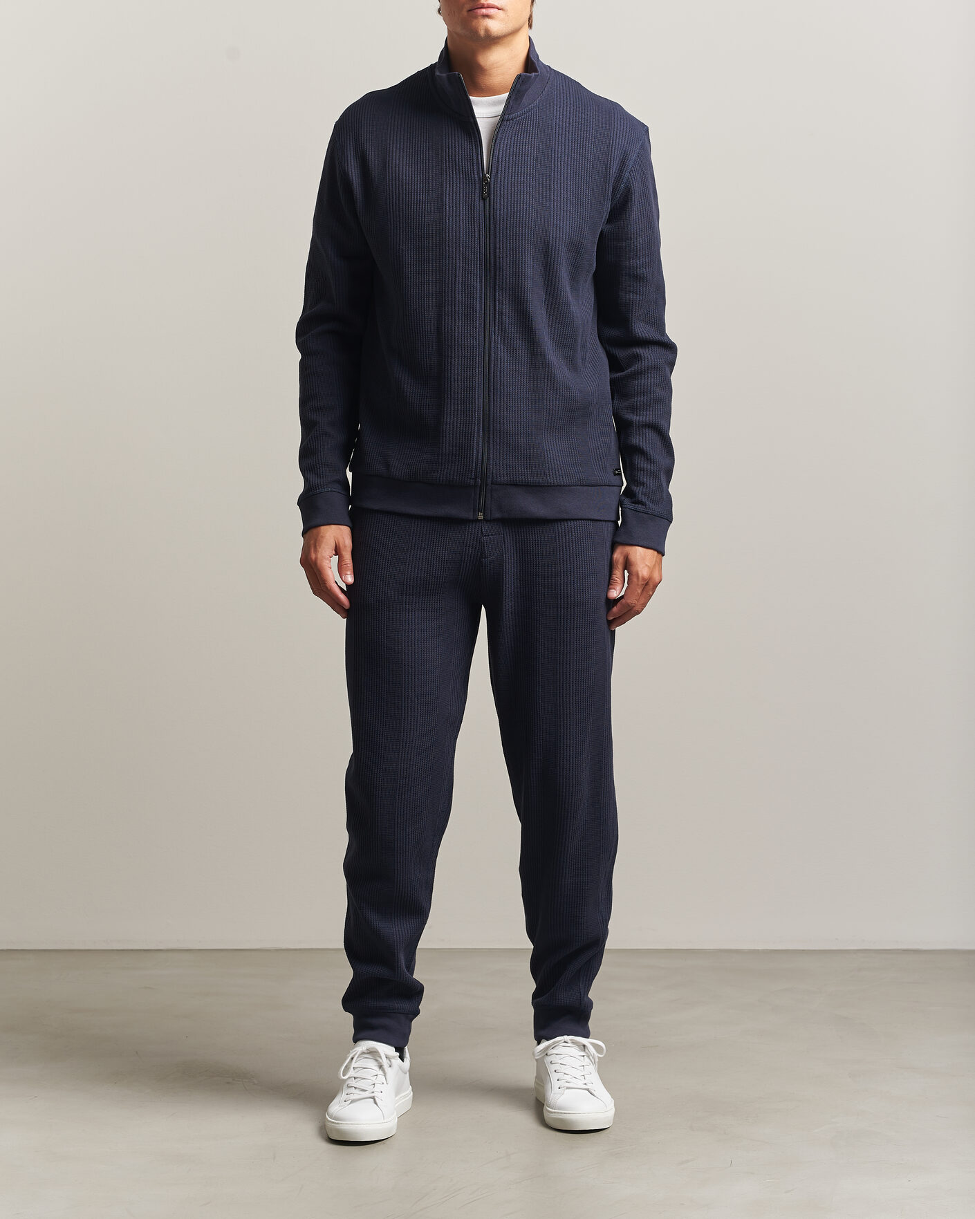 Hombres | Jerséis y prendas de punto | BOSS BLACK | Structured Loungewear Full Zip Dark Blue