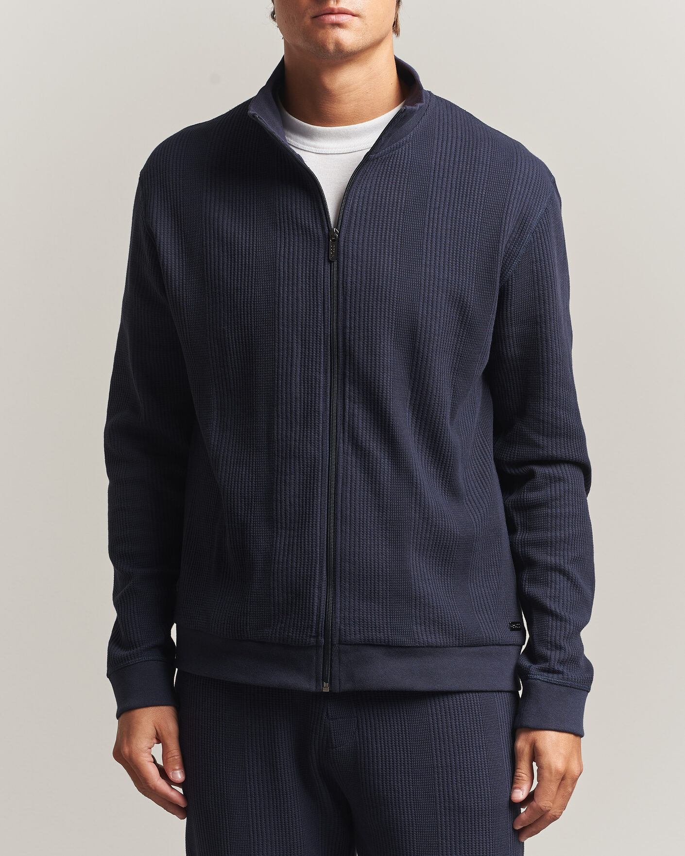 Hombres | Jerséis y prendas de punto | BOSS BLACK | Structured Loungewear Full Zip Dark Blue