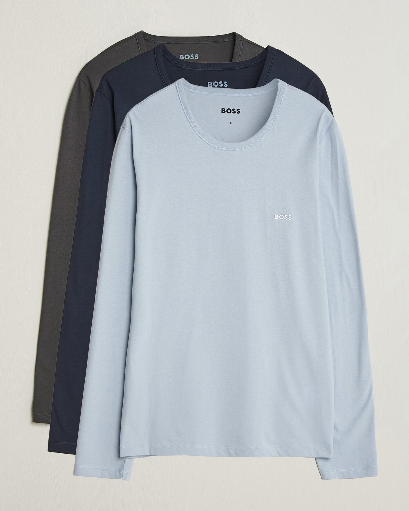 Hombres | Camisetas | BOSS BLACK | 3-Pack Long Sleeve T-Shirt Blue/Navy/Grey