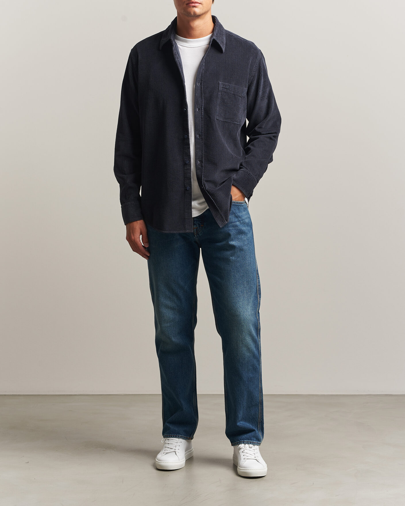 Hombres | Camisas | BOSS ORANGE | Relegant Corduroy Shirt Dark Blue