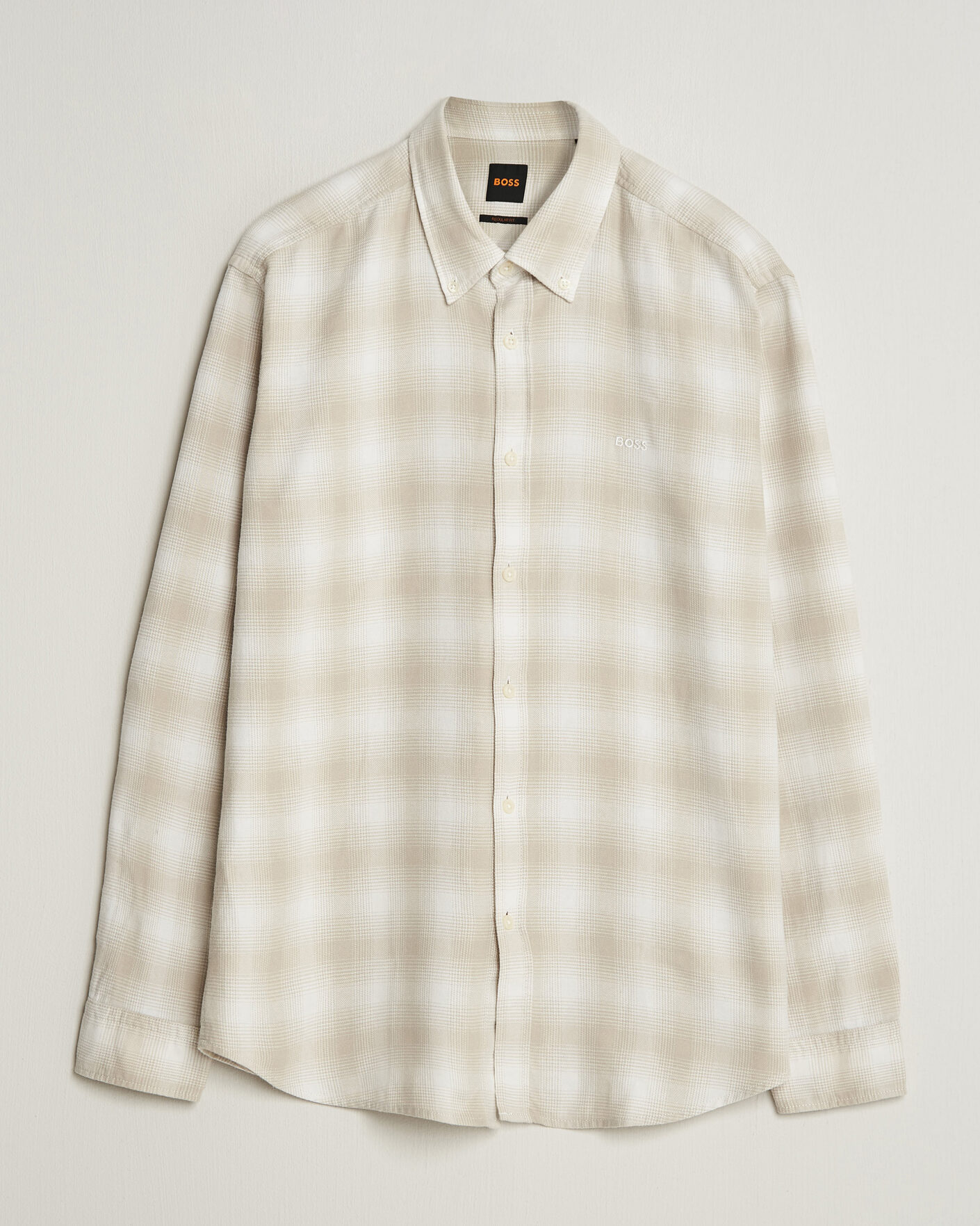 Hombres | Camisas | BOSS ORANGE | Rickert Brushed Cotton Checked Shirt Light Beige