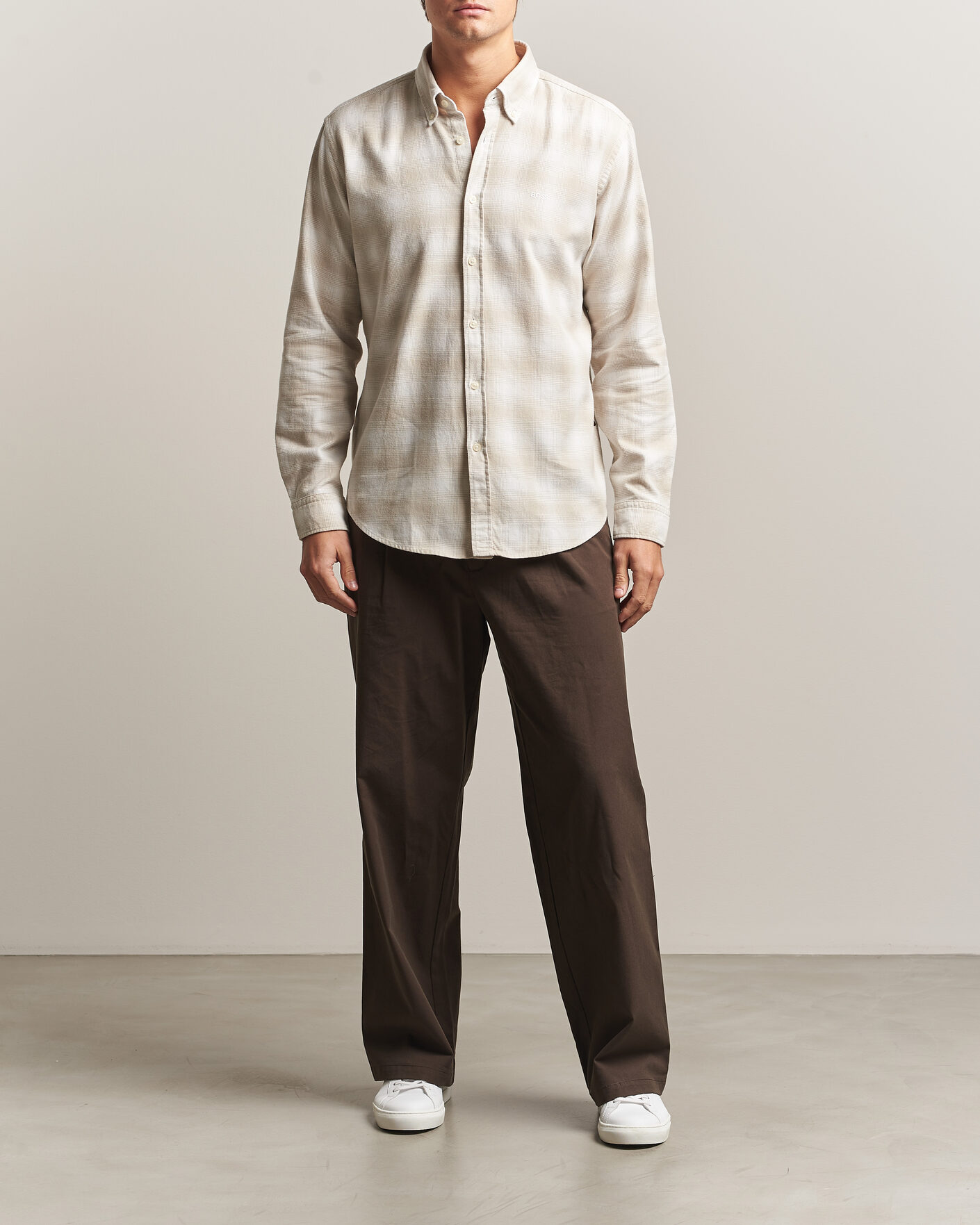 Hombres | Camisas | BOSS ORANGE | Rickert Brushed Cotton Checked Shirt Light Beige