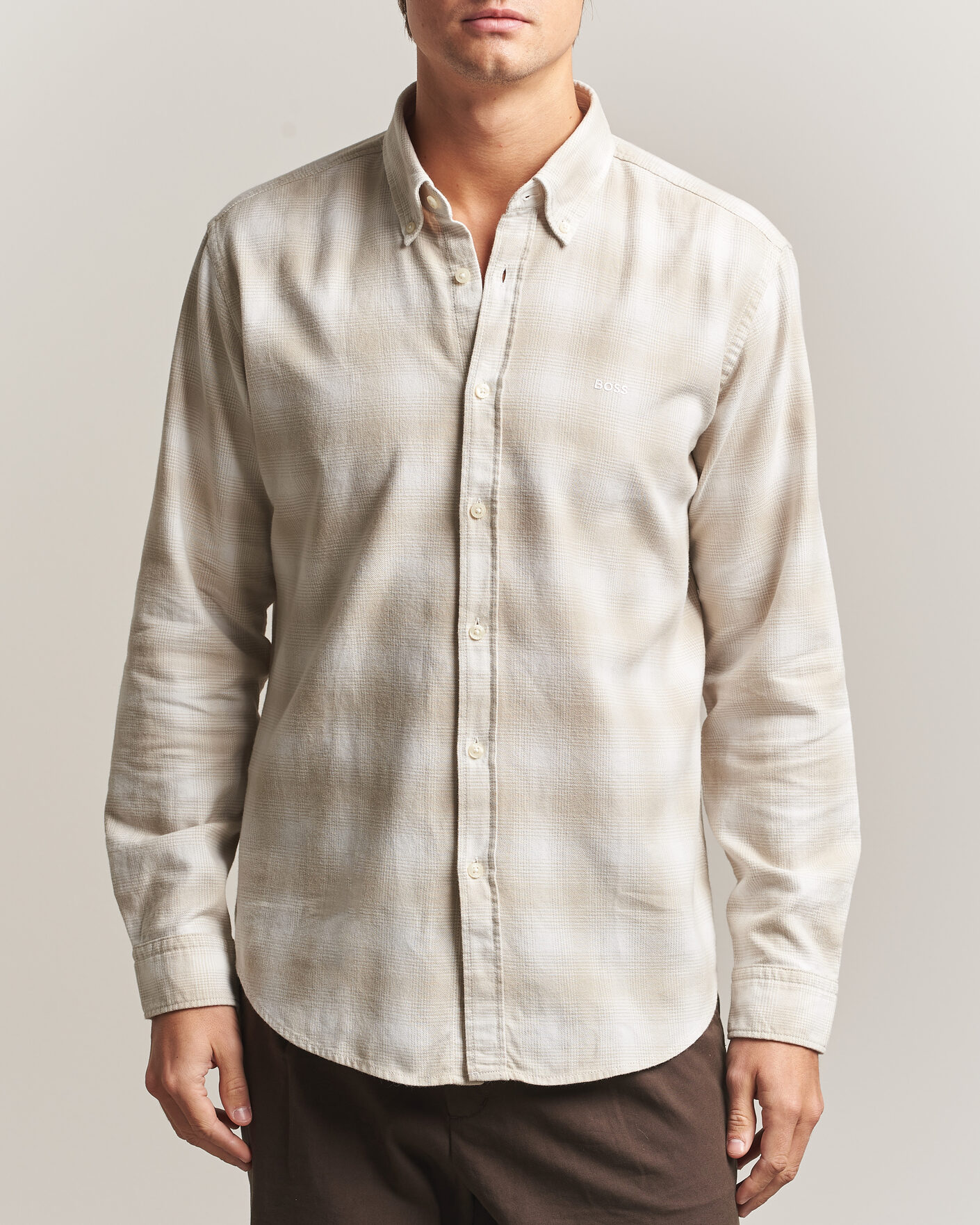 Hombres | Camisas | BOSS ORANGE | Rickert Brushed Cotton Checked Shirt Light Beige