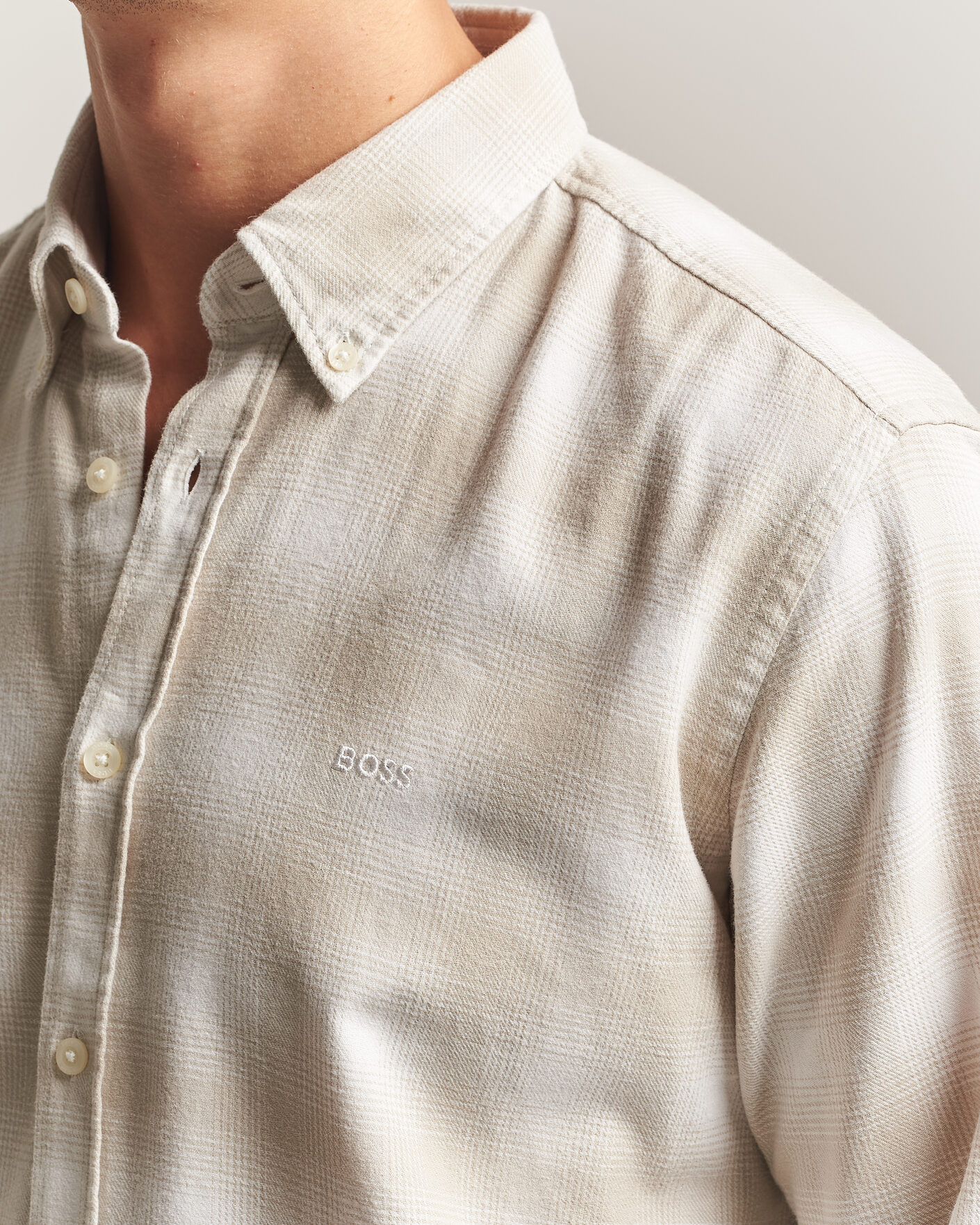 Hombres | Camisas | BOSS ORANGE | Rickert Brushed Cotton Checked Shirt Light Beige