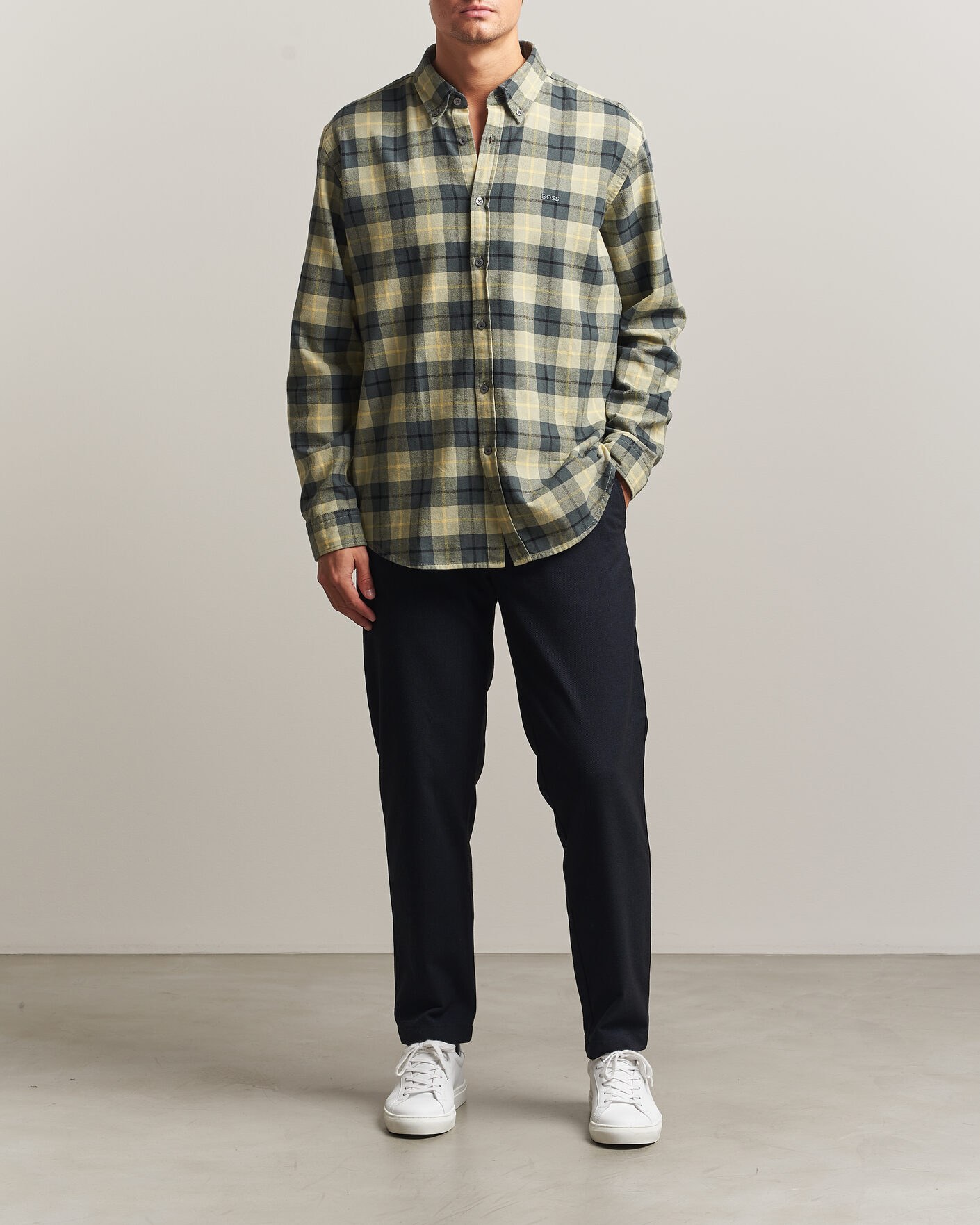 Hombres | Camisas | BOSS ORANGE | Rickert Brushed Cotton Checked Shirt Open Green