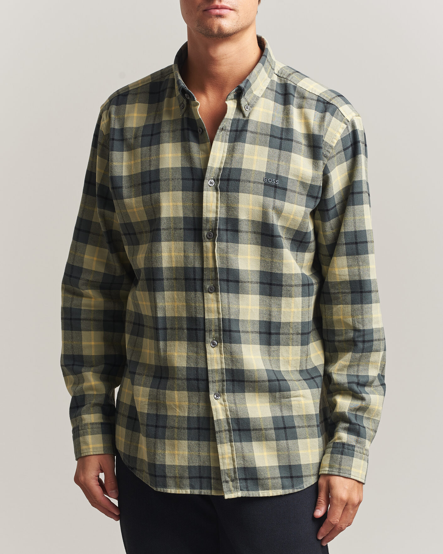 Hombres | Camisas | BOSS ORANGE | Rickert Brushed Cotton Checked Shirt Open Green