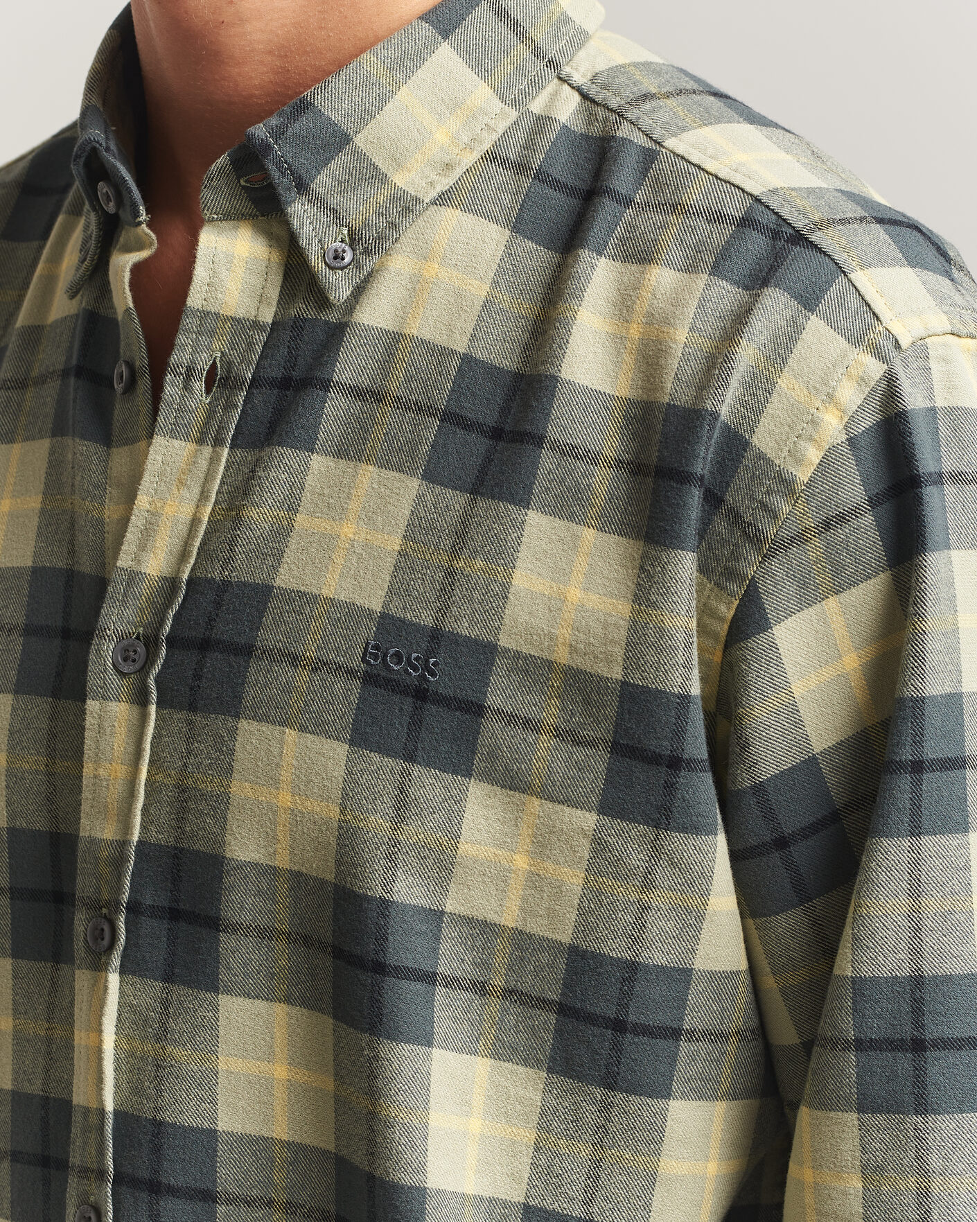Hombres | Camisas | BOSS ORANGE | Rickert Brushed Cotton Checked Shirt Open Green
