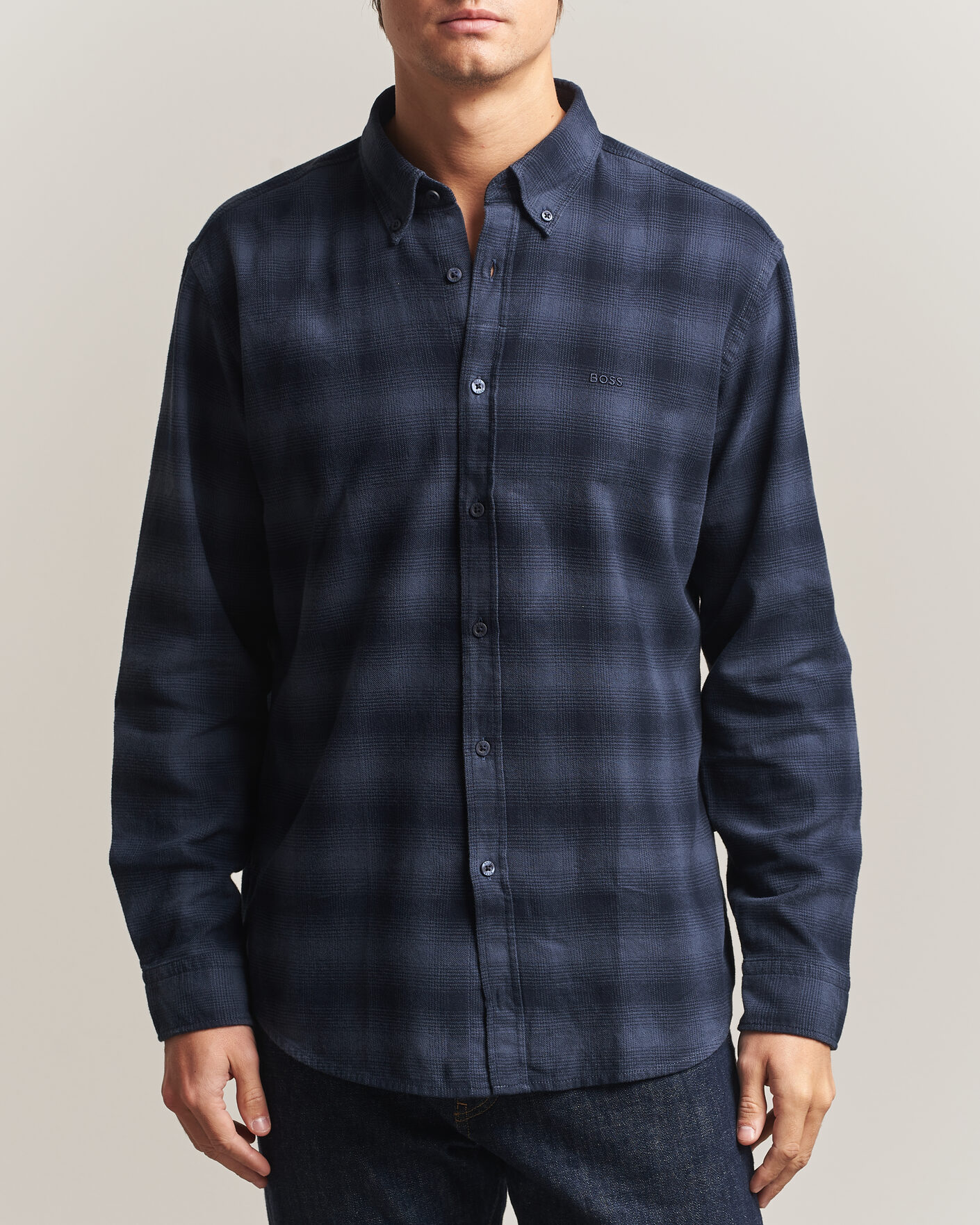 Hombres | Camisas | BOSS ORANGE | Rickert Brushed Cotton Checked Shirt Dark Blue