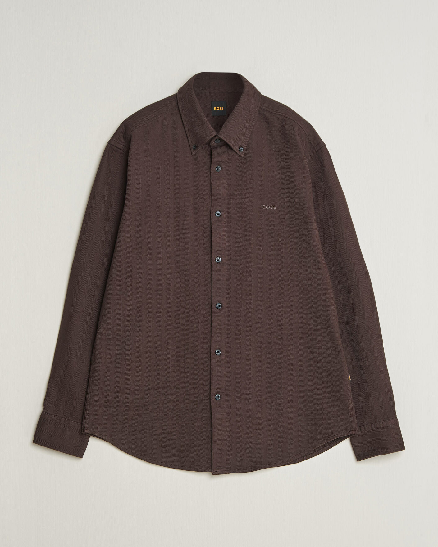 Hombres | Camisas | BOSS ORANGE | Ricopuls Brushed Herringbone Shirt Dark Brown