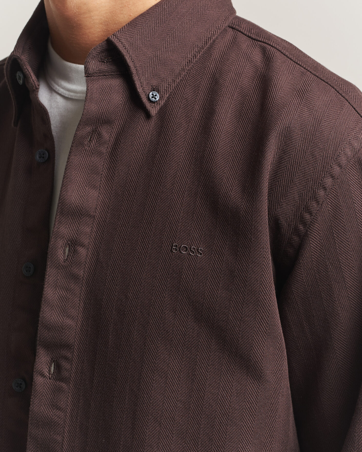 Hombres | Camisas | BOSS ORANGE | Ricopuls Brushed Herringbone Shirt Dark Brown
