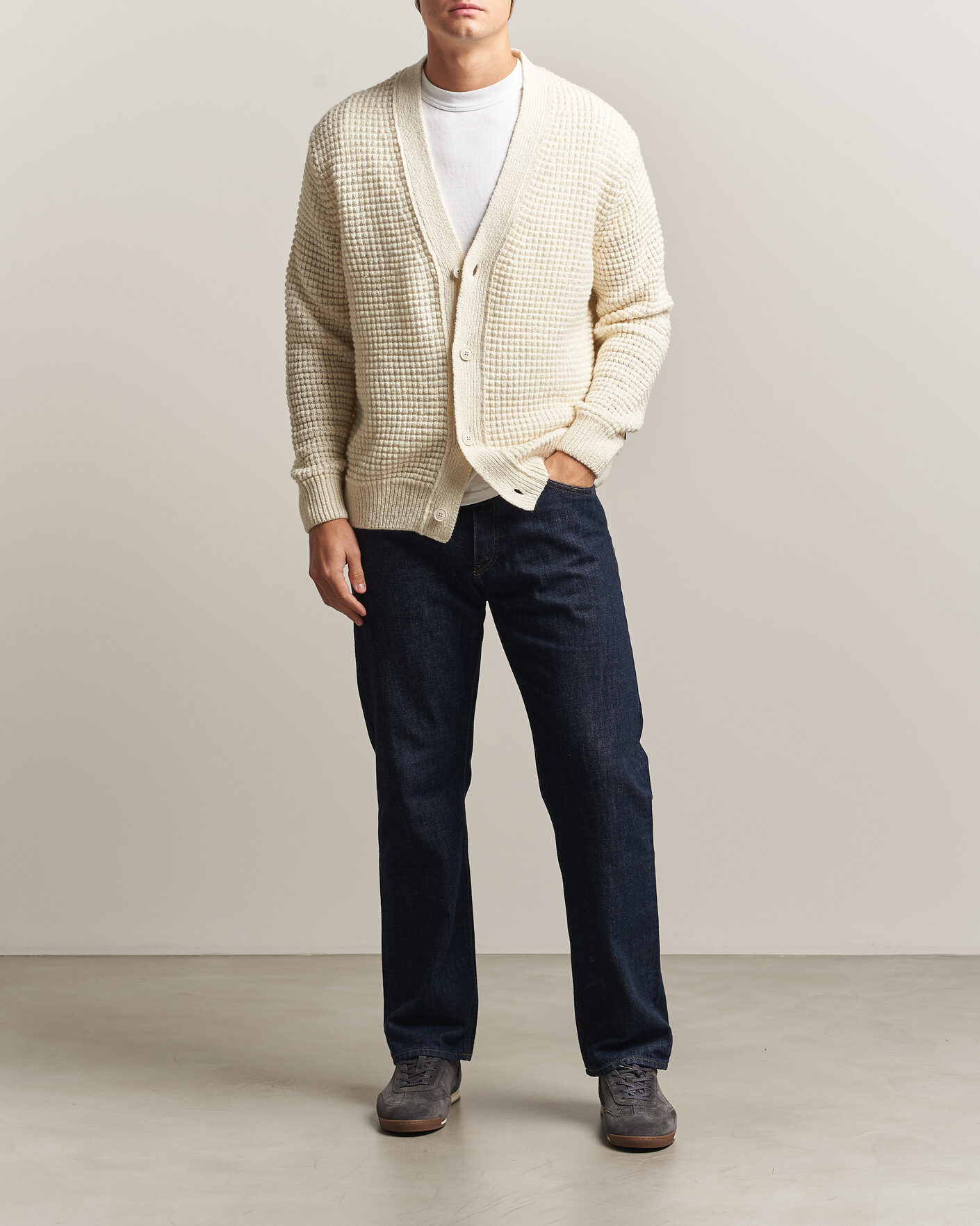 Hombres | Jerséis y prendas de punto | BOSS ORANGE | Korsico Wool Knitted Cardigan Open White