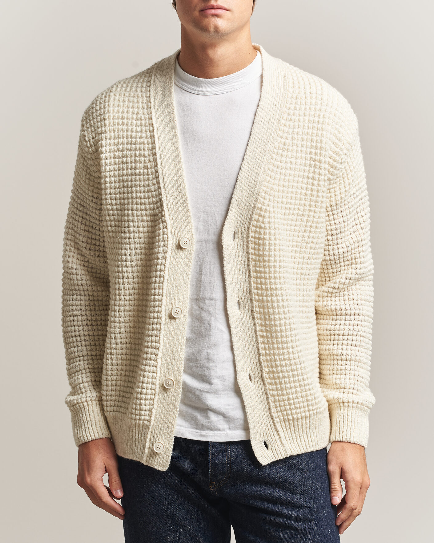 Hombres | Jerséis y prendas de punto | BOSS ORANGE | Korsico Wool Knitted Cardigan Open White