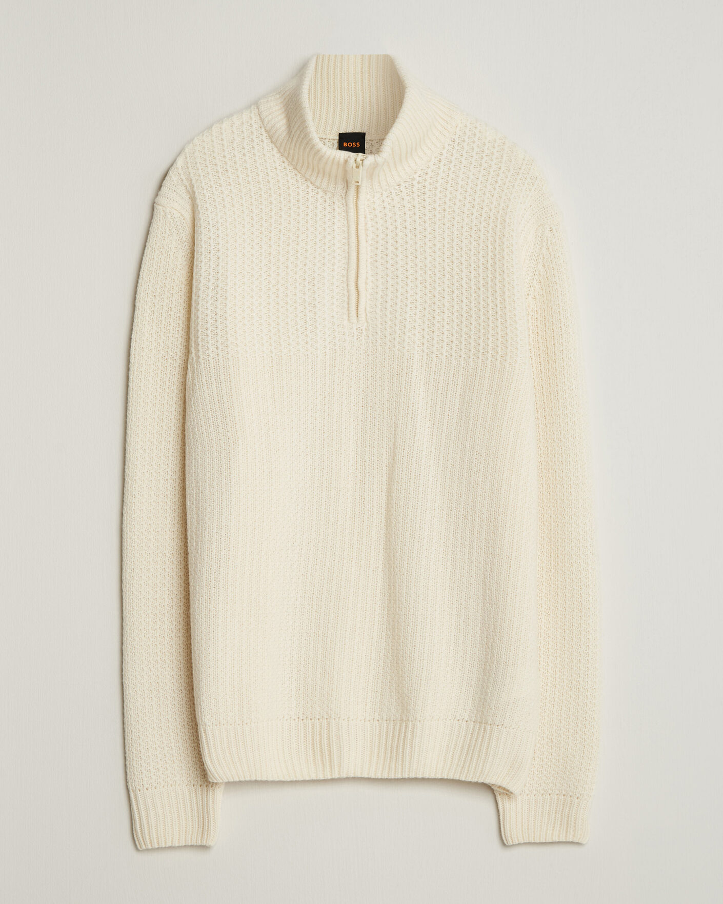 Hombres | Jerséis y prendas de punto | BOSS ORANGE | Kenter Wool Knitted Half Zip Open White