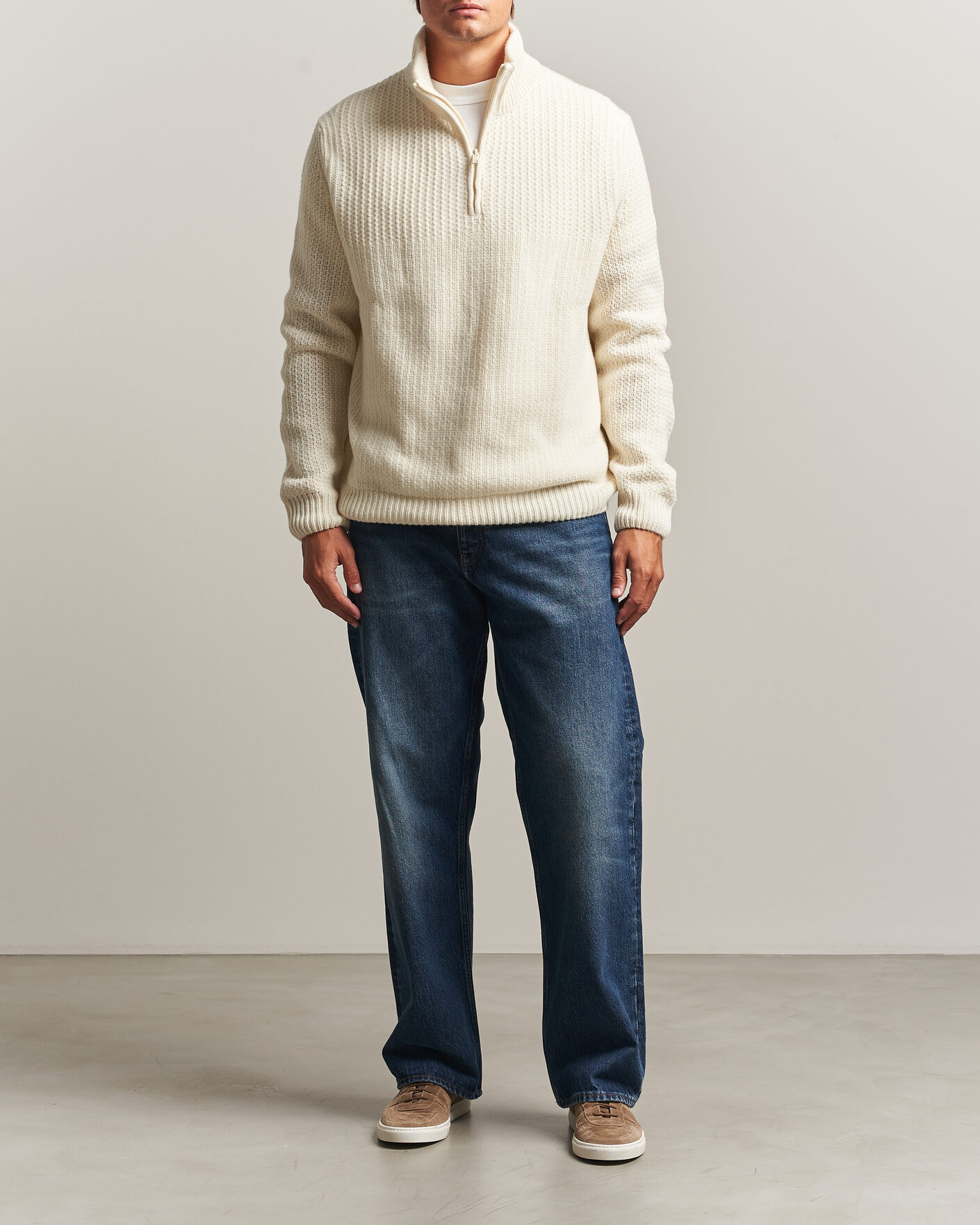 Hombres | Jerséis y prendas de punto | BOSS ORANGE | Kenter Wool Knitted Half Zip Open White