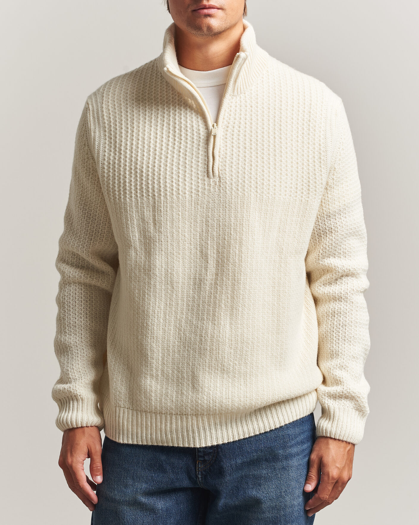 Hombres | Jerséis y prendas de punto | BOSS ORANGE | Kenter Wool Knitted Half Zip Open White