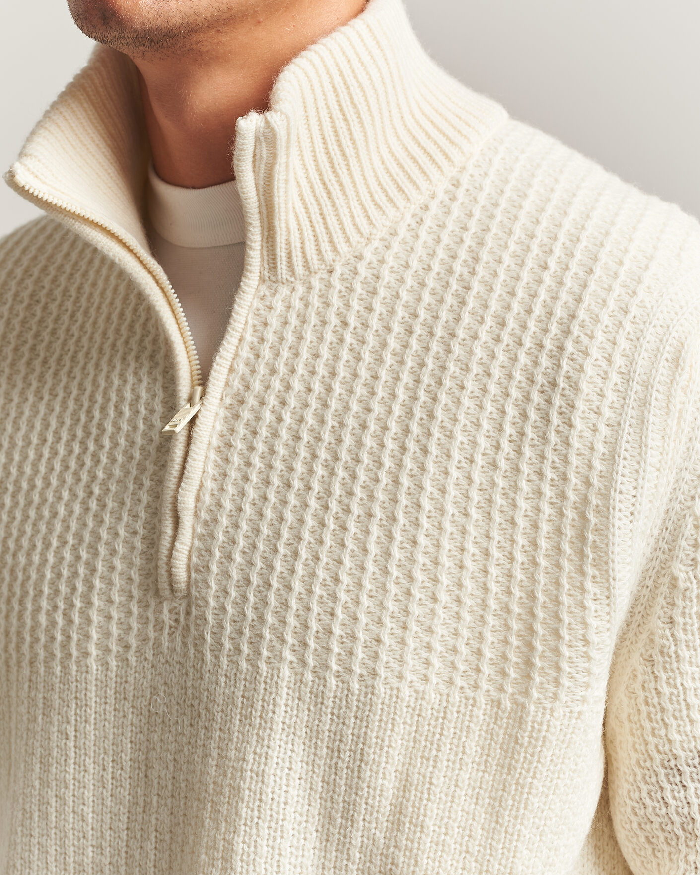 Hombres | Jerséis y prendas de punto | BOSS ORANGE | Kenter Wool Knitted Half Zip Open White