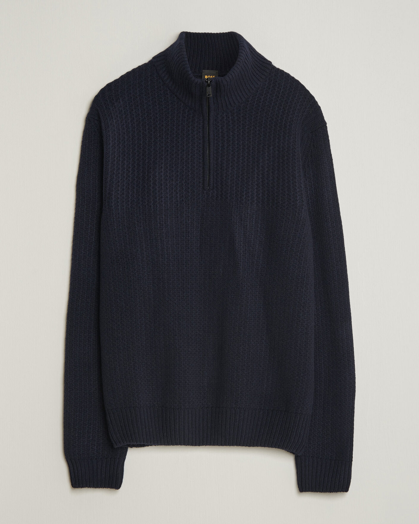 Hombres | Jerséis y prendas de punto | BOSS ORANGE | Kenter Wool Knitted Half Zip Dark Blue