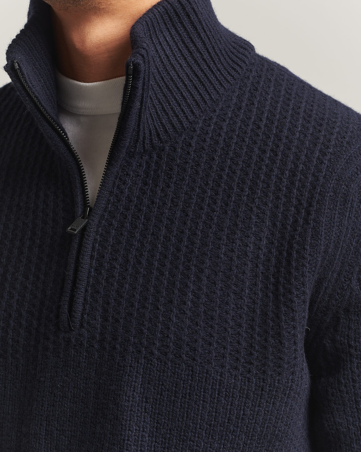 Hombres | Jerséis y prendas de punto | BOSS ORANGE | Kenter Wool Knitted Half Zip Dark Blue