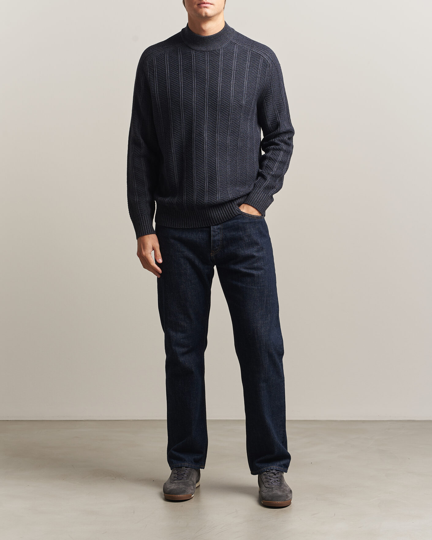 Hombres | Jerséis y prendas de punto | BOSS ORANGE | Katoolo Wool/Cotton Knitted Turtleneck Dark Blue