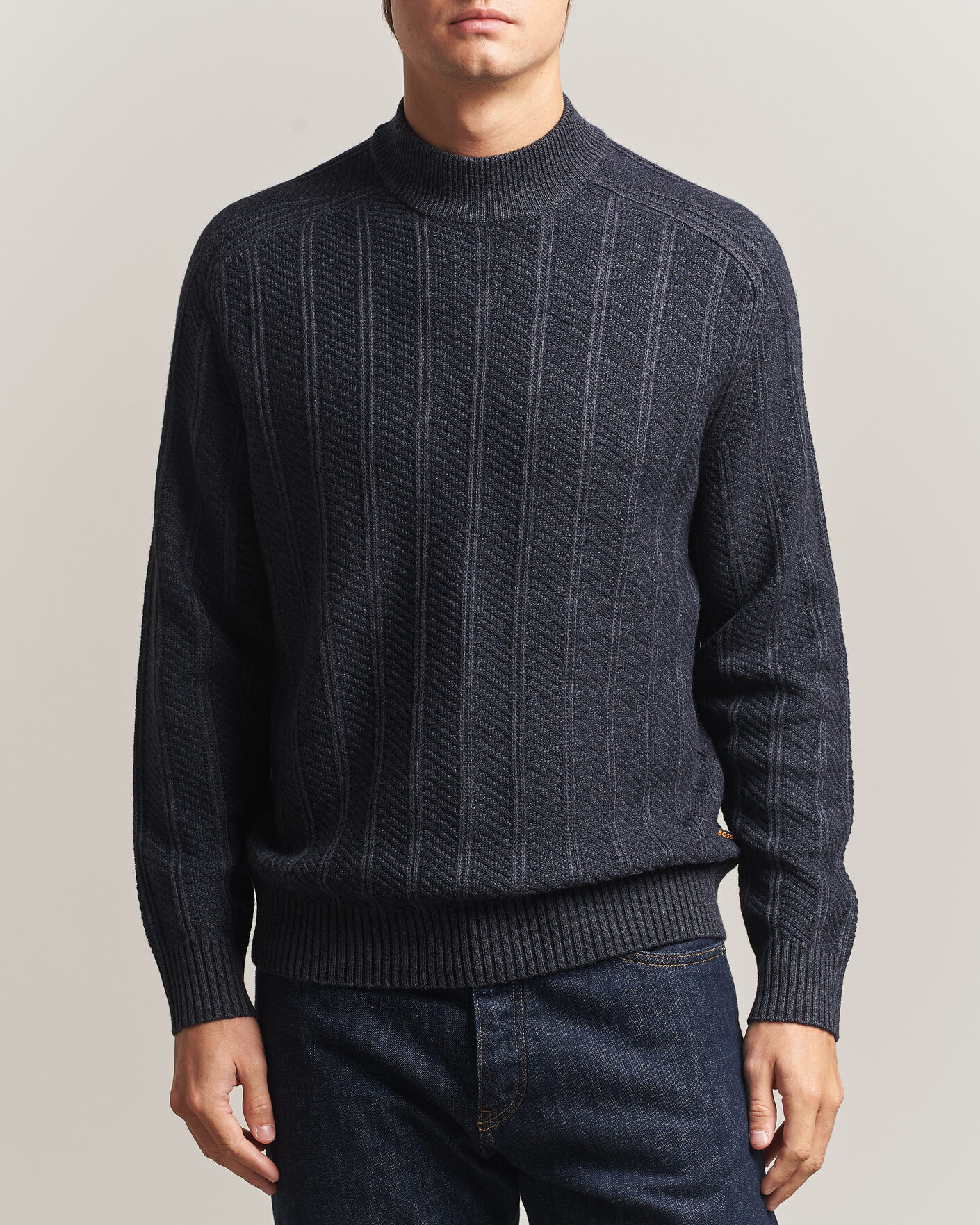 Hombres | Jerséis y prendas de punto | BOSS ORANGE | Katoolo Wool/Cotton Knitted Turtleneck Dark Blue