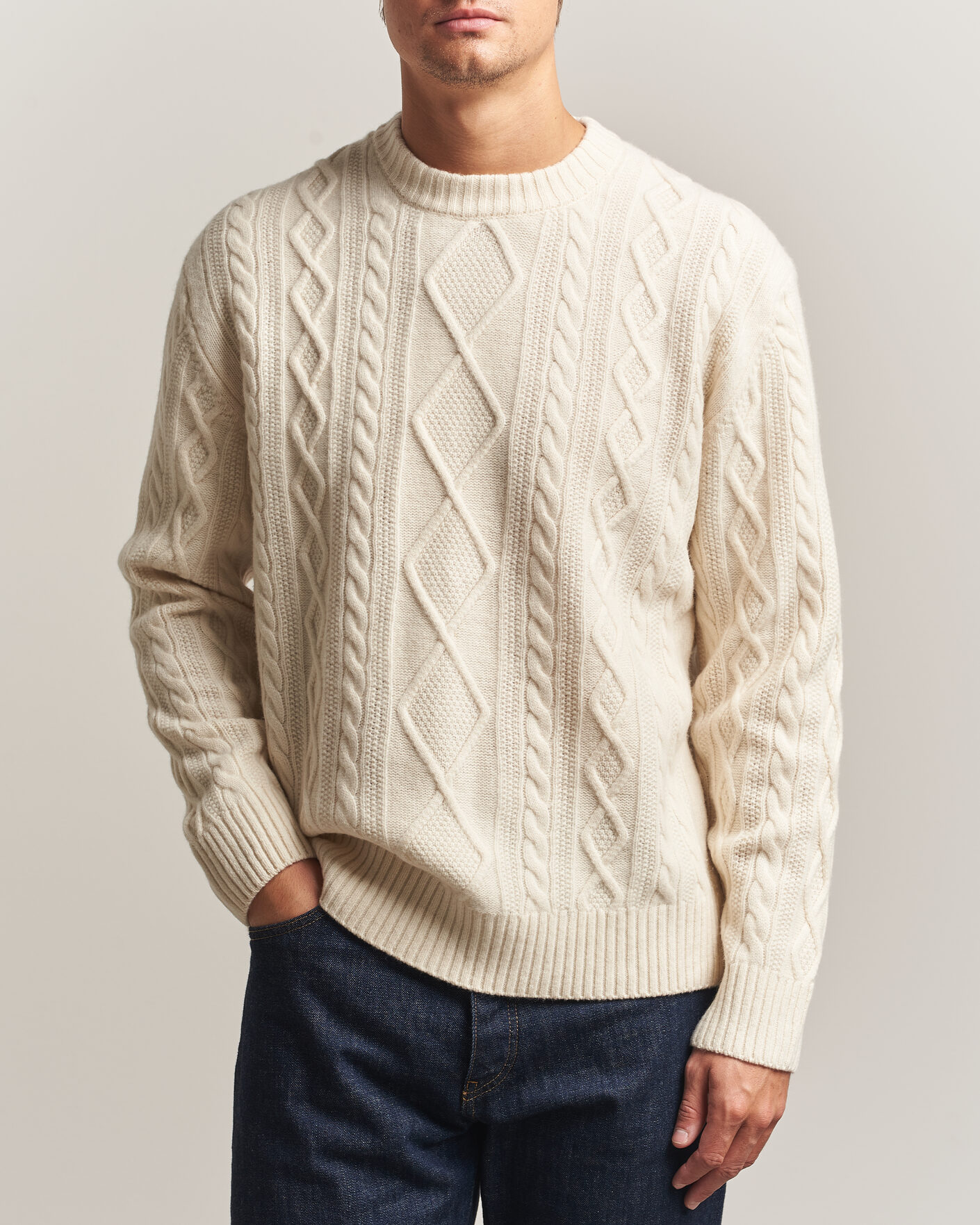 Hombres | Jerséis y prendas de punto | BOSS ORANGE | Atreccio Wool Structured Knitted Sweater Open White