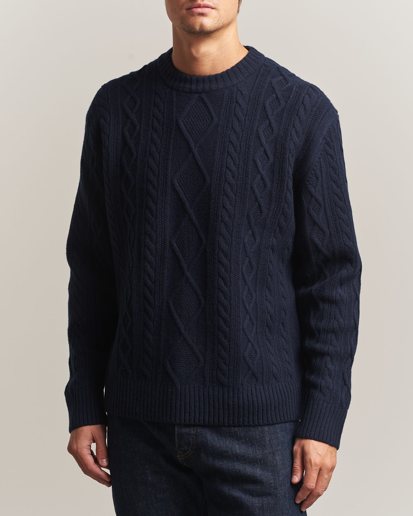 Hombres | Jerséis y prendas de punto | BOSS ORANGE | Atreccio Wool Structured Knitted Sweater Dark Blue