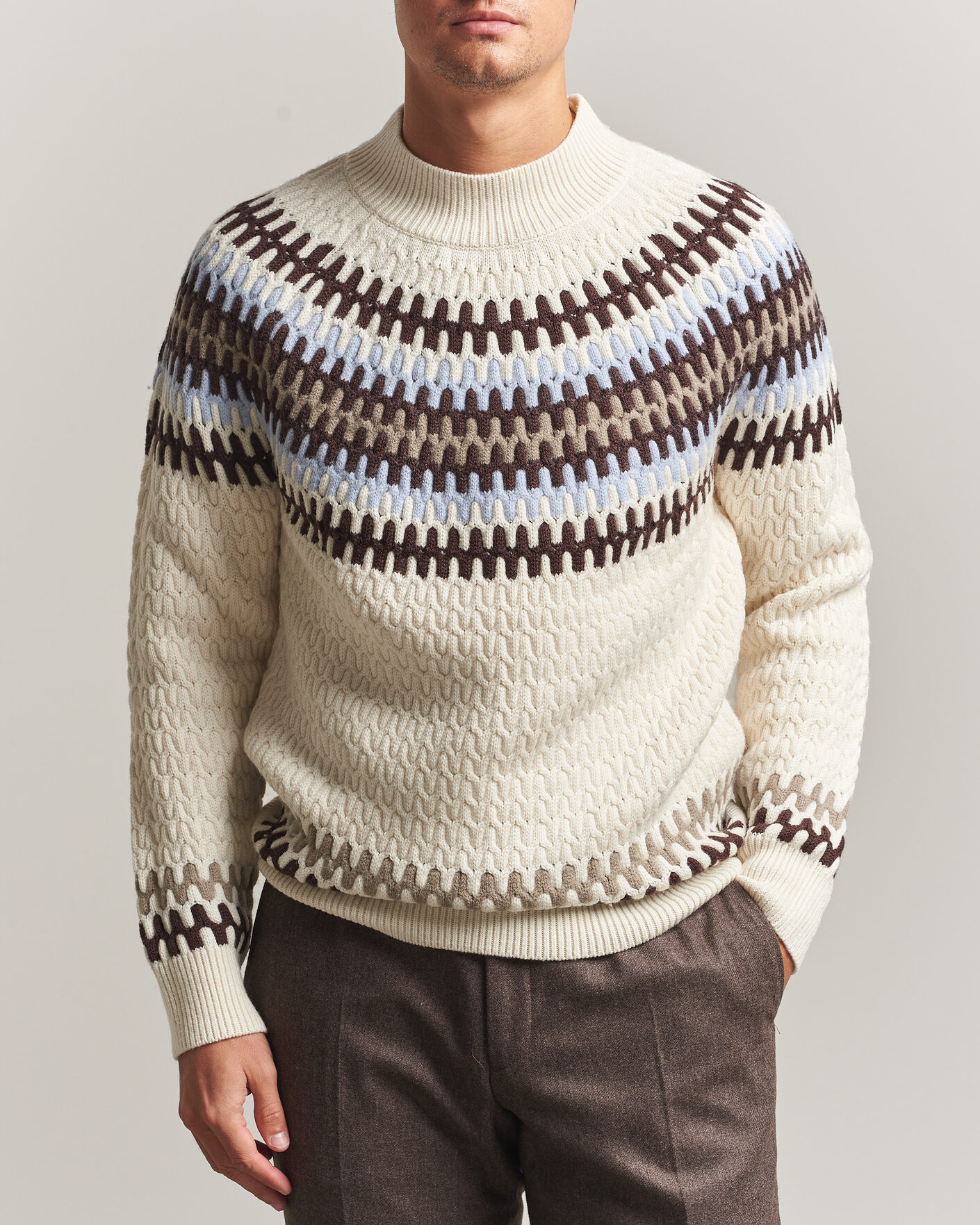 Hombres | Jerséis y prendas de punto | BOSS BLACK | Fiotto Wool Fairisle Sweater Open White
