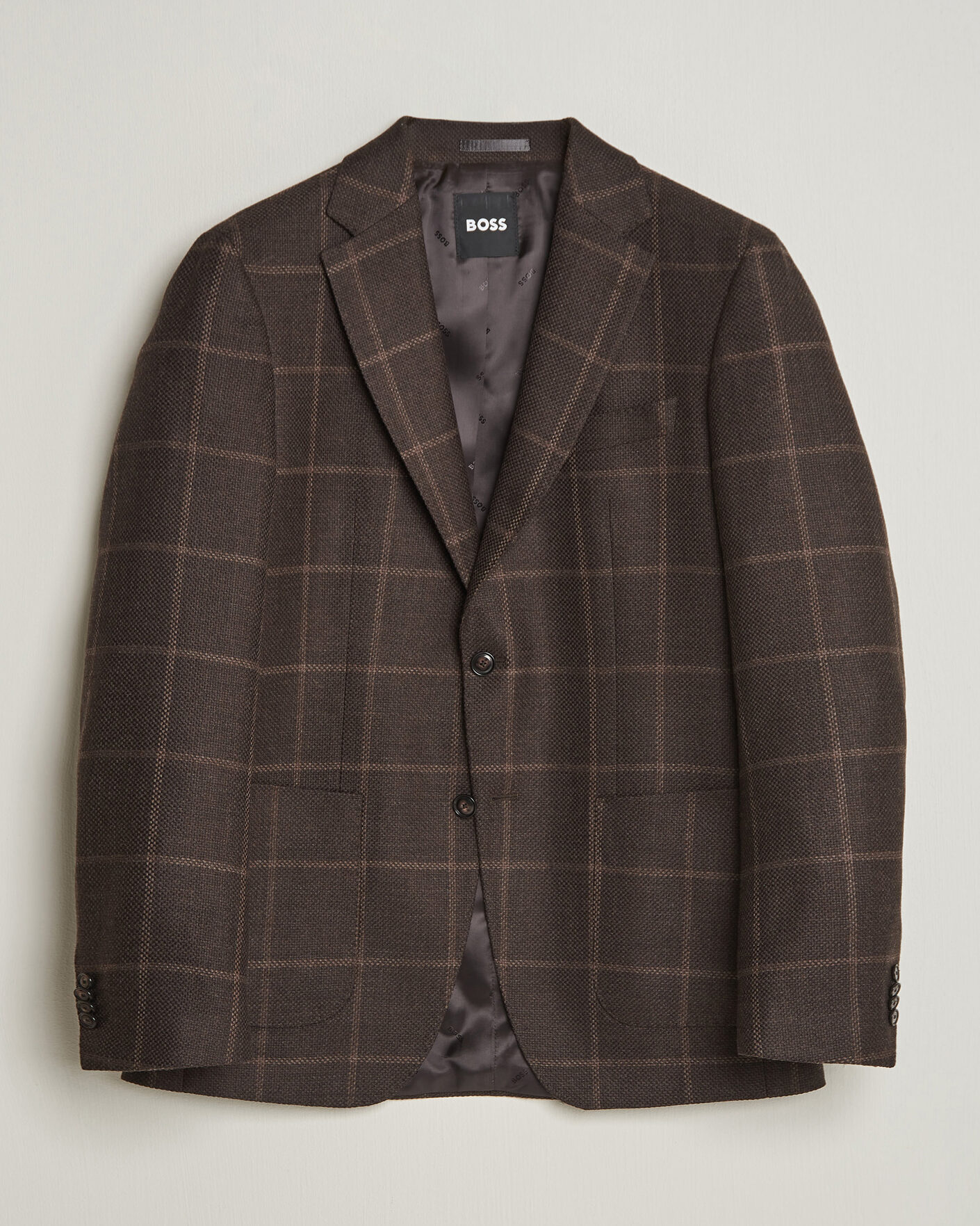 Hombres | Blazers | BOSS BLACK | Hutson Checked Wool Blazer Dark Brown