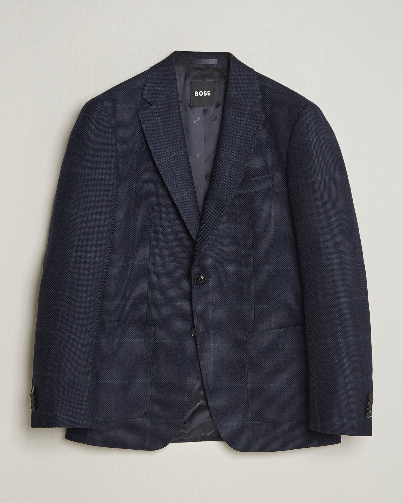 Hombres | Blazers | BOSS BLACK | Hutson Checked Wool Blazer Dark Blue