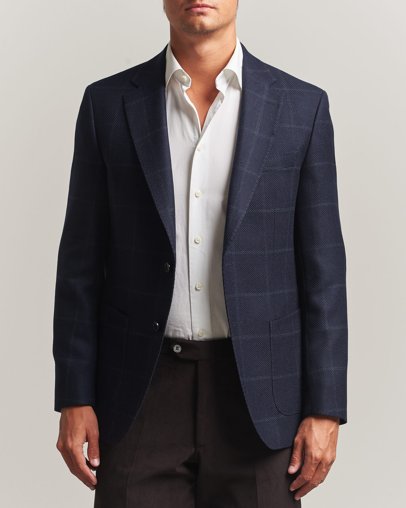 Hombres | Blazers | BOSS BLACK | Hutson Checked Wool Blazer Dark Blue