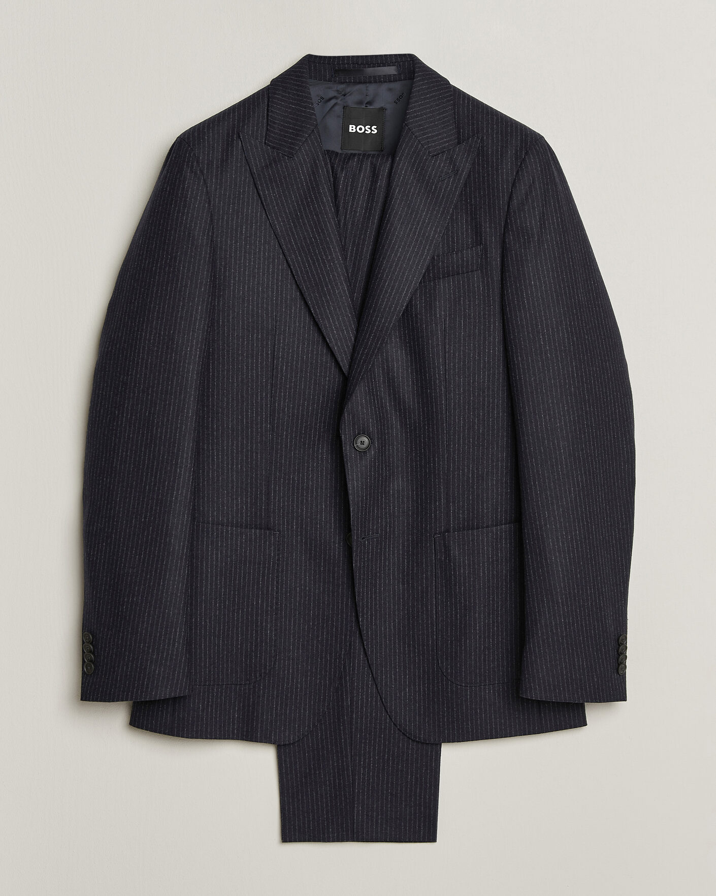 Hombres | Trajes | BOSS BLACK | Huge Wool Pinstriped Suit Dark Blue