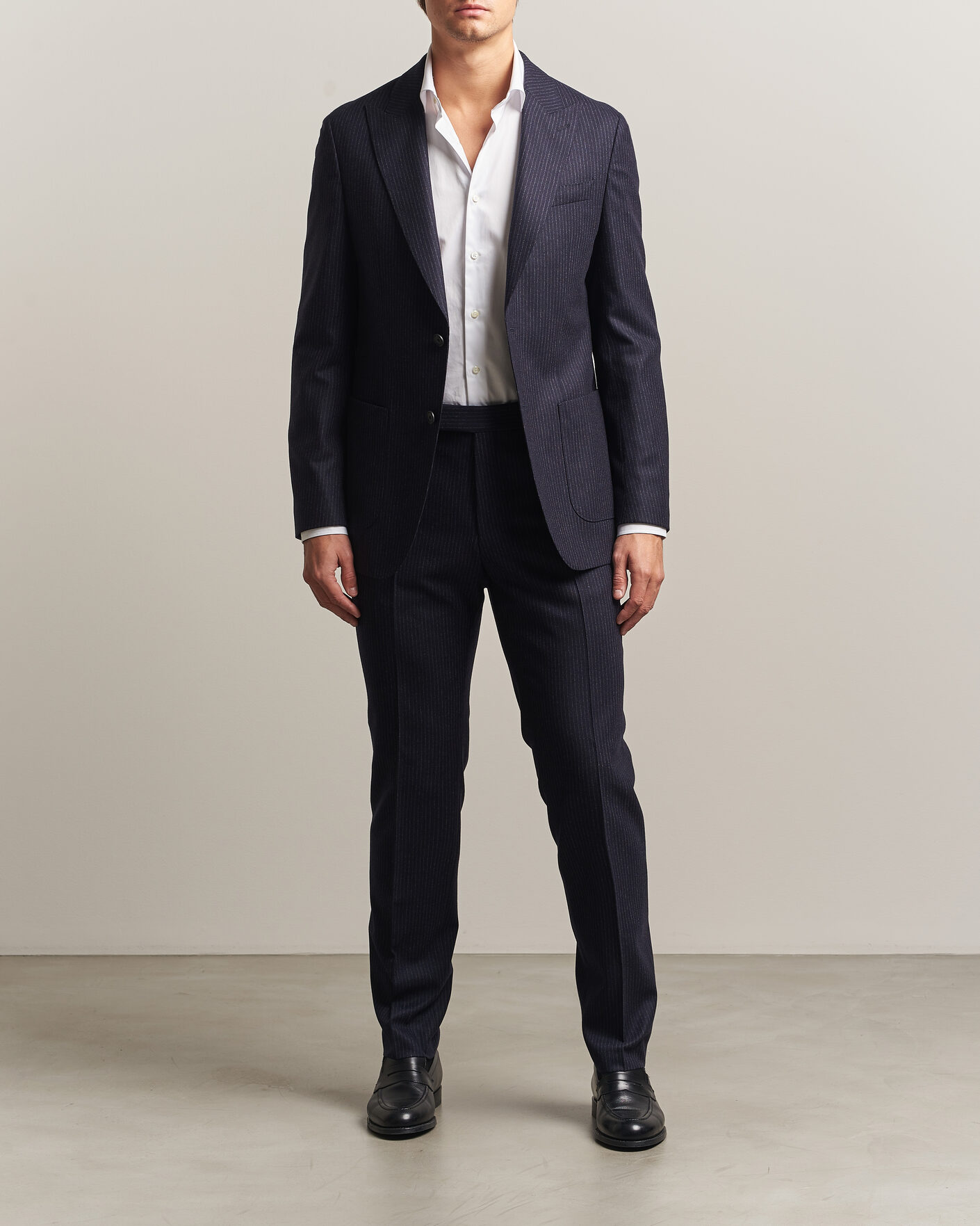 Hombres | Trajes | BOSS BLACK | Huge Wool Pinstriped Suit Dark Blue