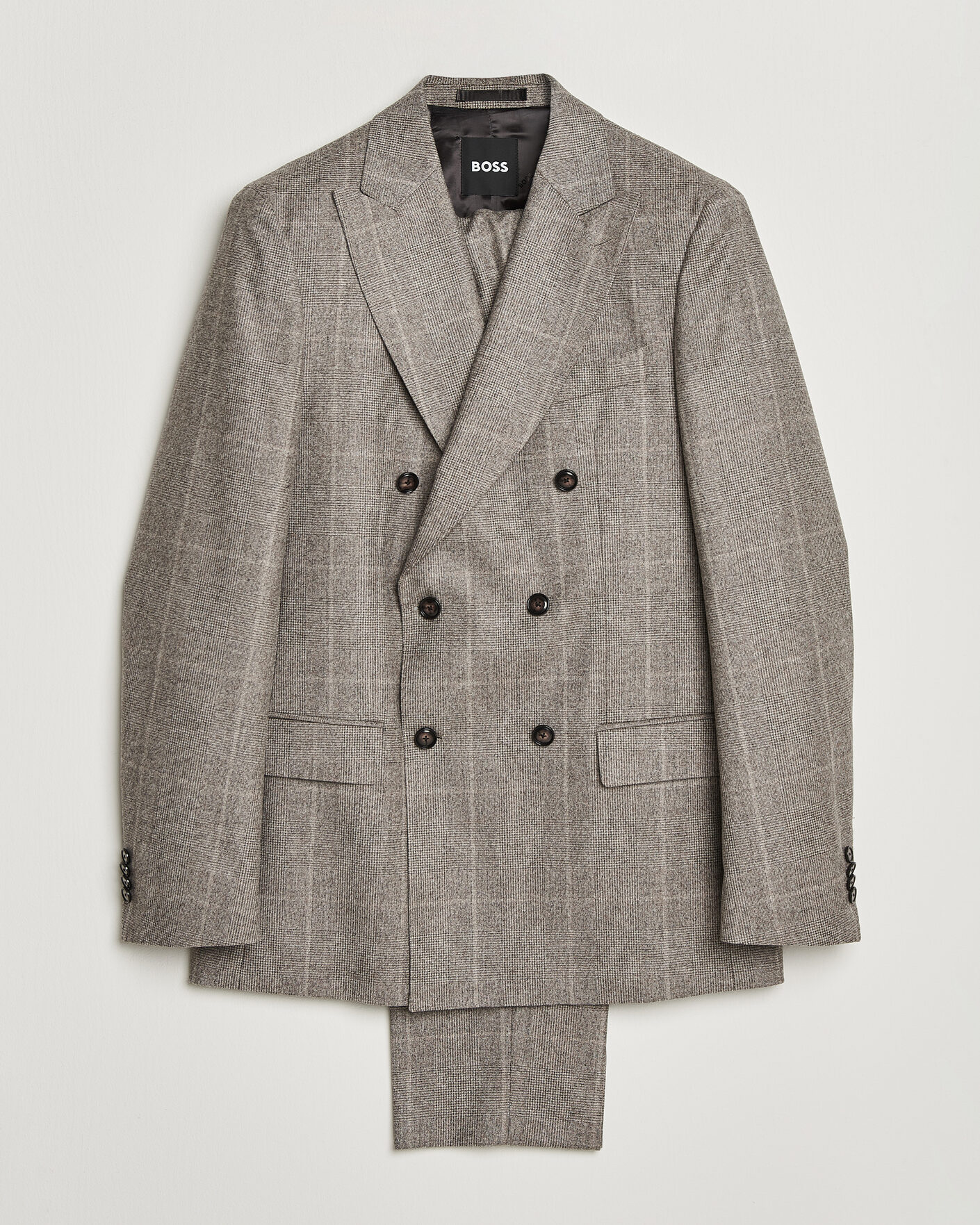 Hombres | Trajes | BOSS BLACK | Huge Wool Checked Double Breasted Suit Open Brown
