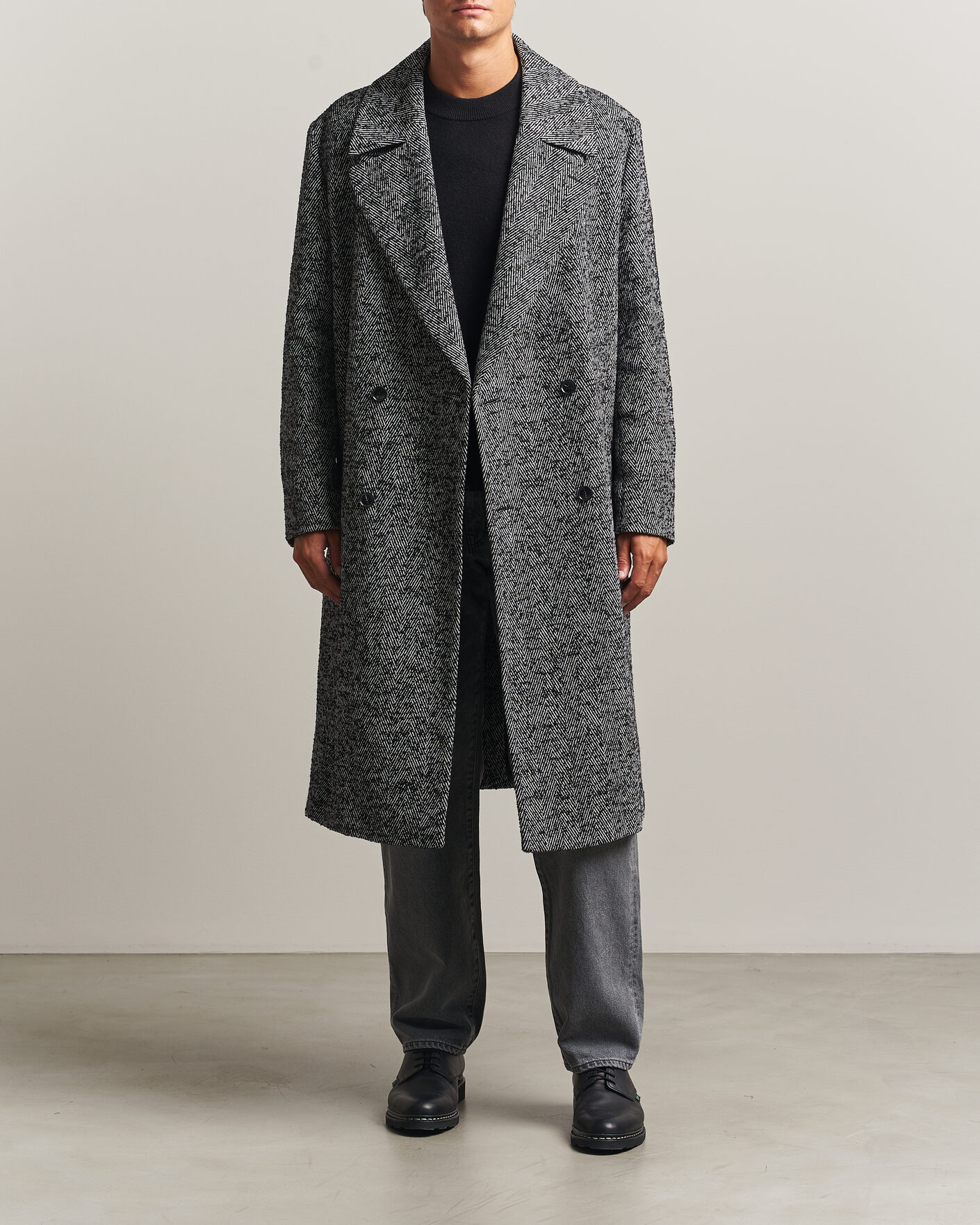 Hombres | Abrigos y chaquetas | HUGO | Milas Herringbone Double Breasted Coat Dark Grey