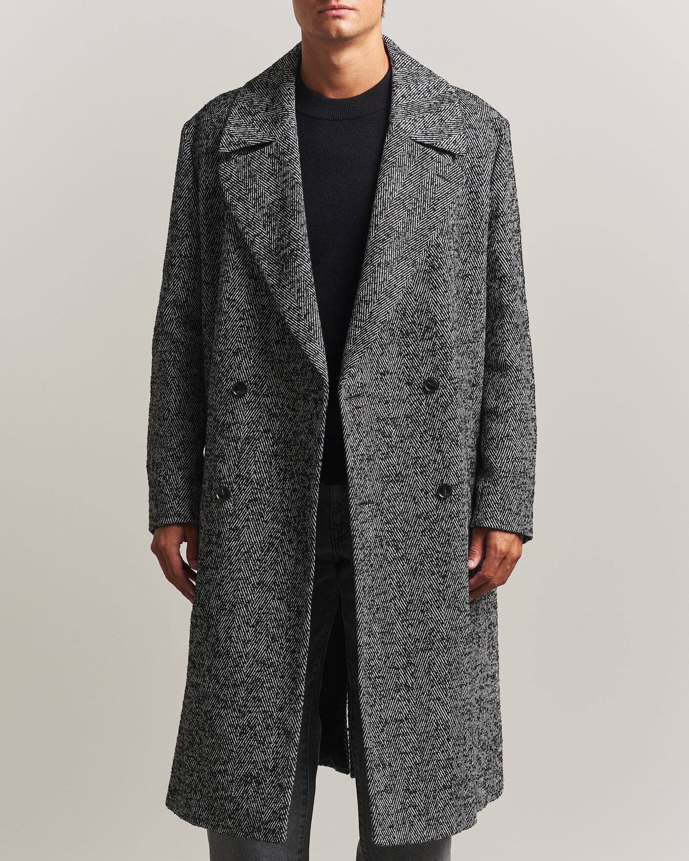 Hombres | Abrigos y chaquetas | HUGO | Milas Herringbone Double Breasted Coat Dark Grey
