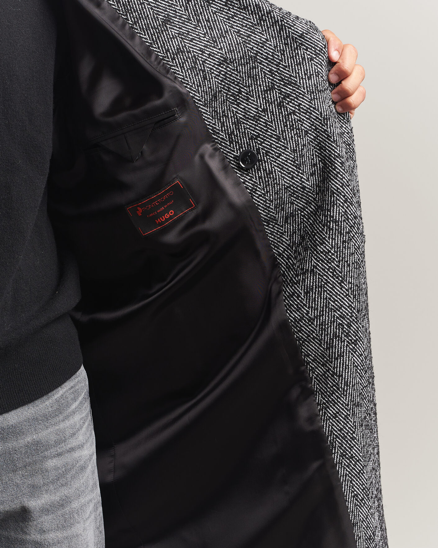 Hombres | Abrigos y chaquetas | HUGO | Milas Herringbone Double Breasted Coat Dark Grey