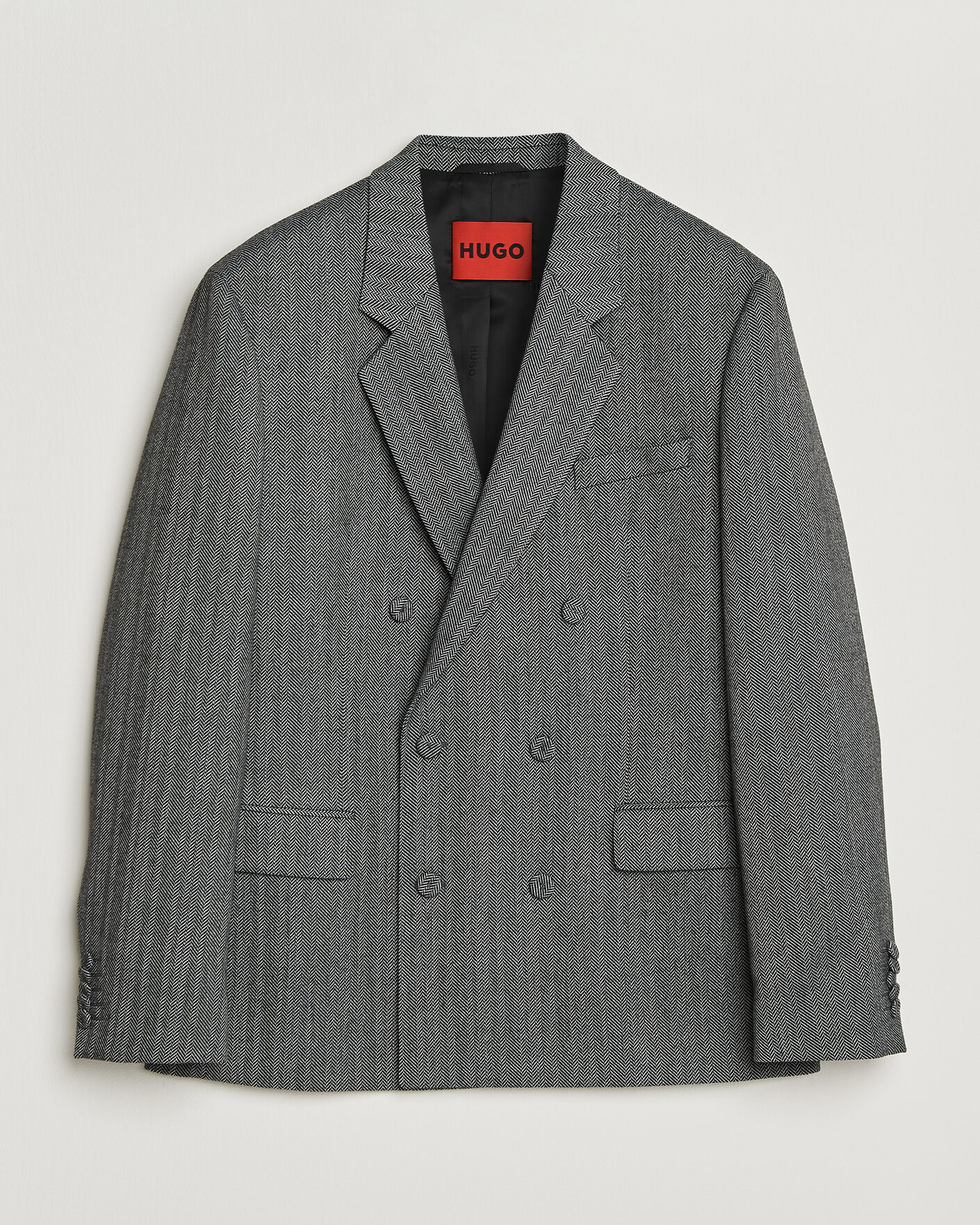 Hombres | Blazers | HUGO | Karlo Herringbone Double Breasted Blazer Dark Grey