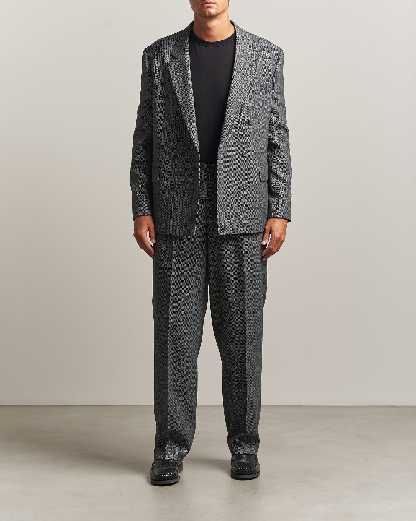 Hombres | Blazers | HUGO | Karlo Herringbone Double Breasted Blazer Dark Grey