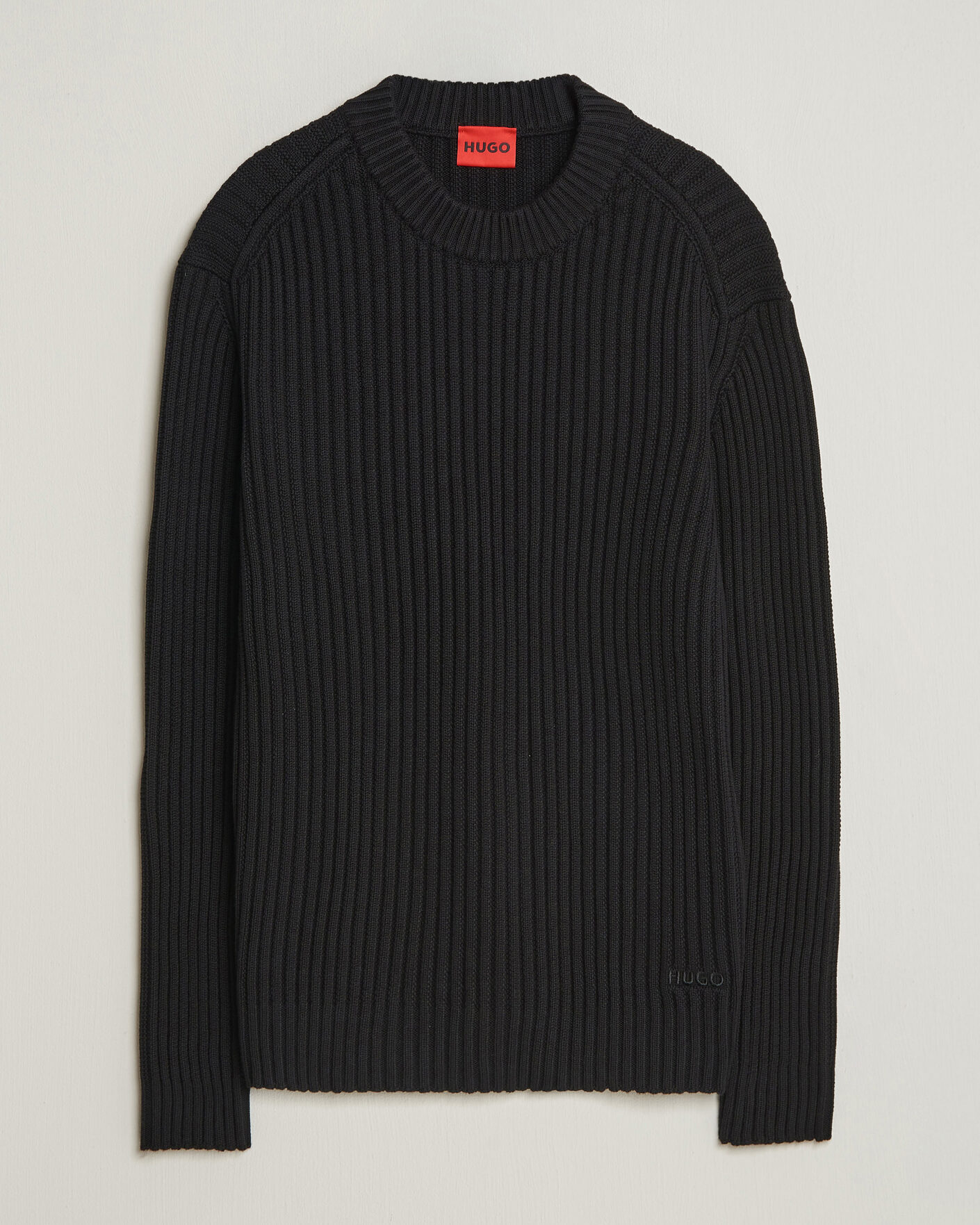 Hombres | Jerséis y prendas de punto | HUGO | Sribban Cotton Knitted Sweater Black