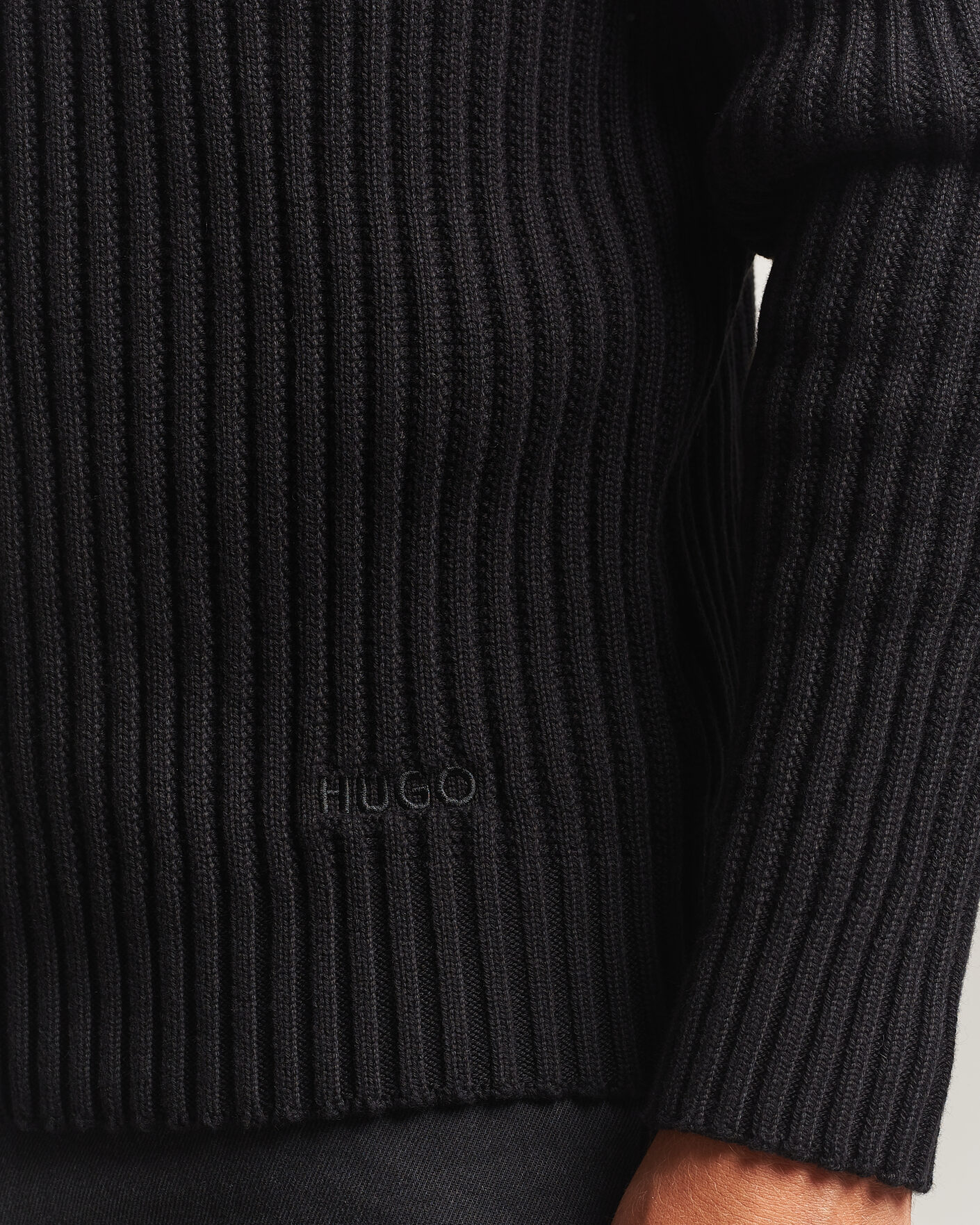 Hombres | Jerséis y prendas de punto | HUGO | Sribban Cotton Knitted Sweater Black