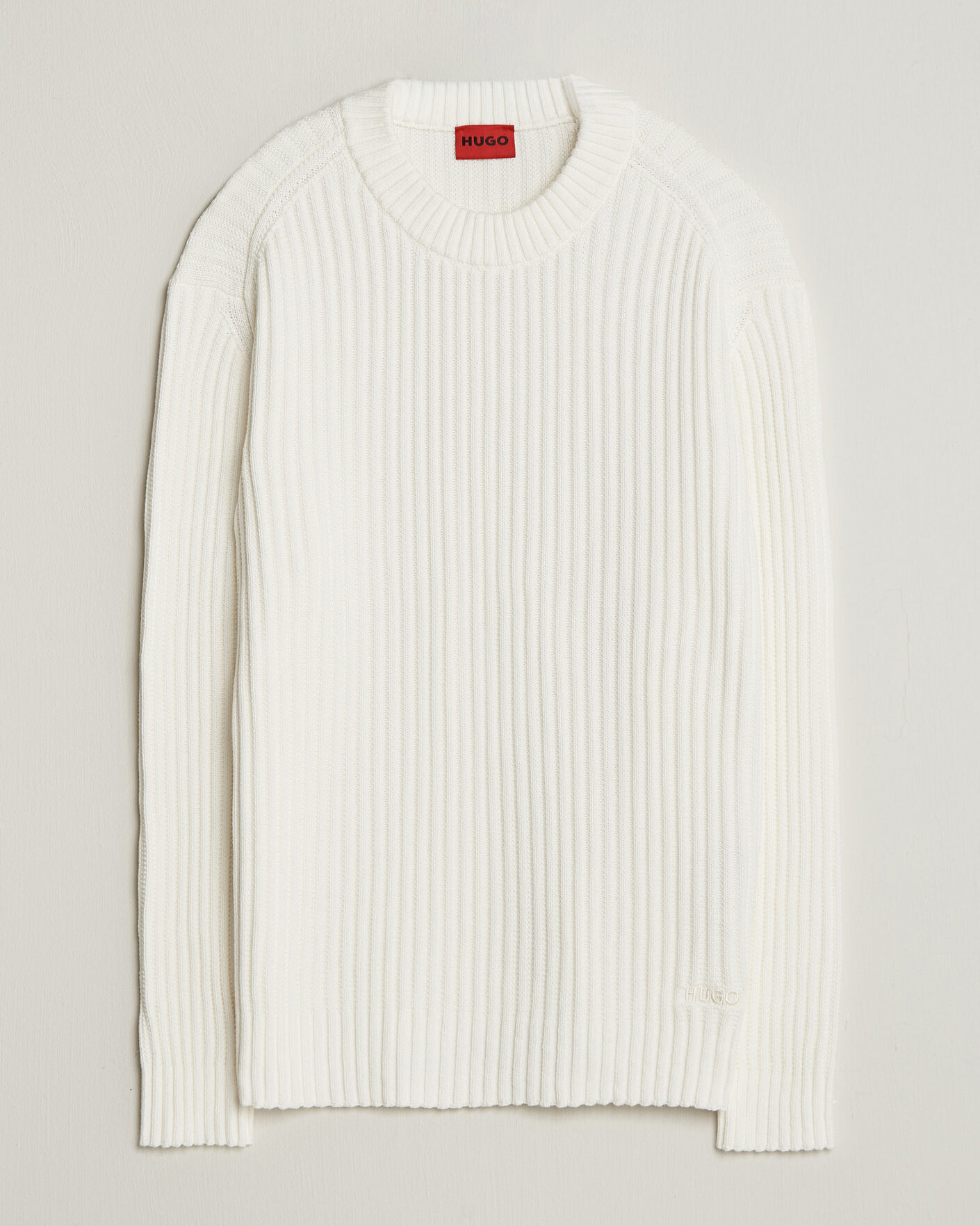 Hombres | Jerséis y prendas de punto | HUGO | Sribban Cotton Knitted Sweater Natural