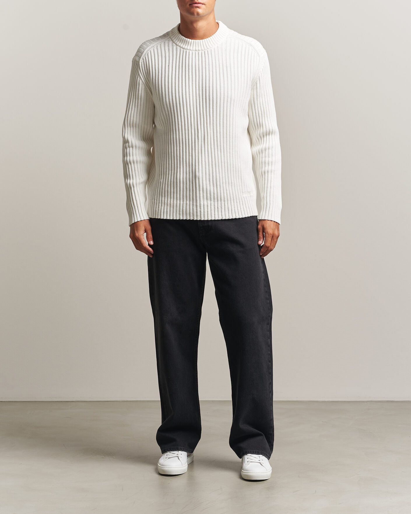 Hombres | Jerséis y prendas de punto | HUGO | Sribban Cotton Knitted Sweater Natural